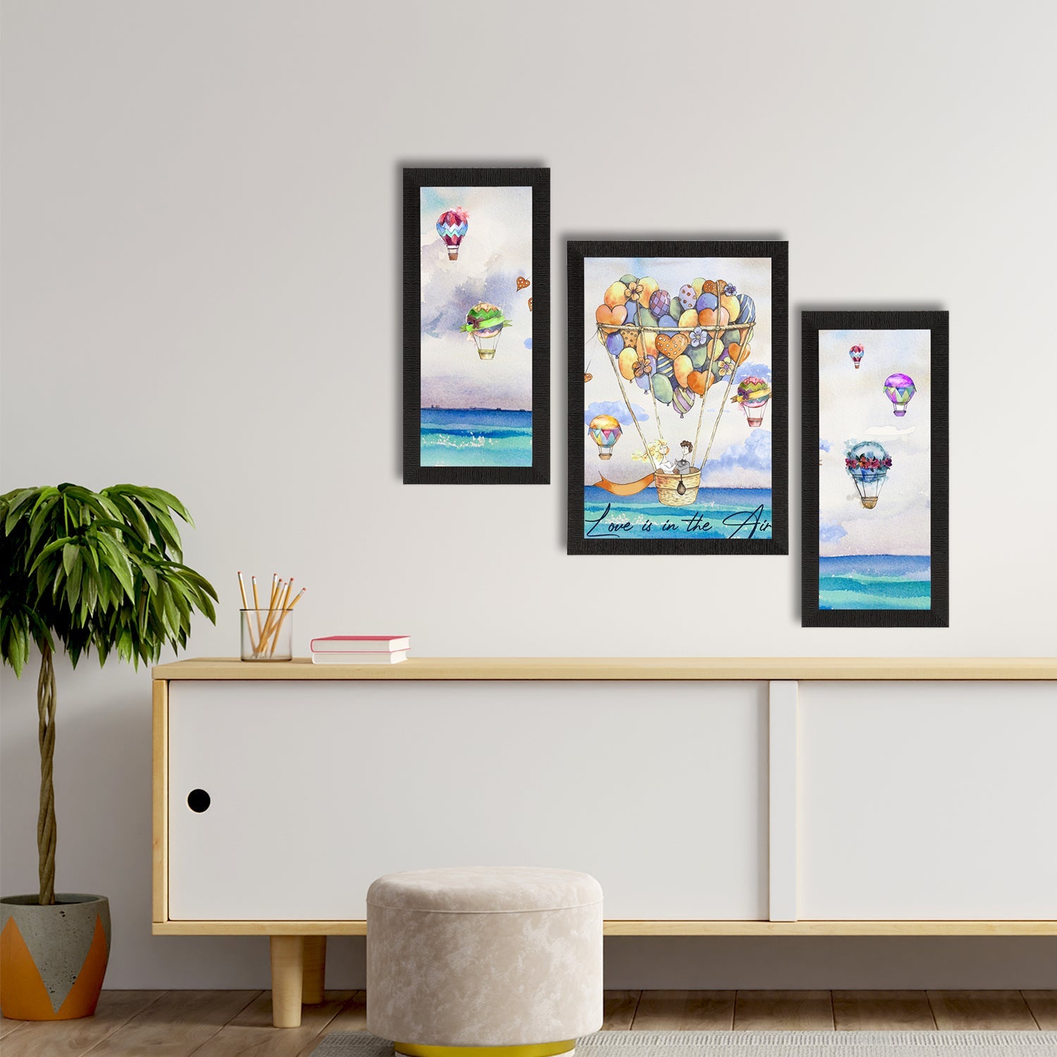 Set of 3 Love is in the Air Balloon Theme Satin Matt Texture UV Art Painting Kafalo