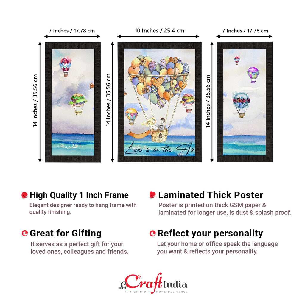 Set of 3 Love is in the Air Balloon Theme Satin Matt Texture UV Art Painting Kafalo