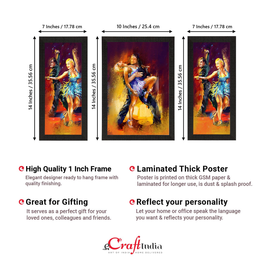 Set of 3 Dancing Couple Satin Matt Texture UV Art Painting Kafalo