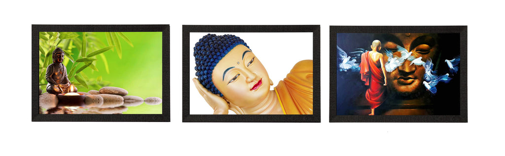 Set Of 3 Lord Buddha Satin Matt Texture UV Art Painting Kafalo