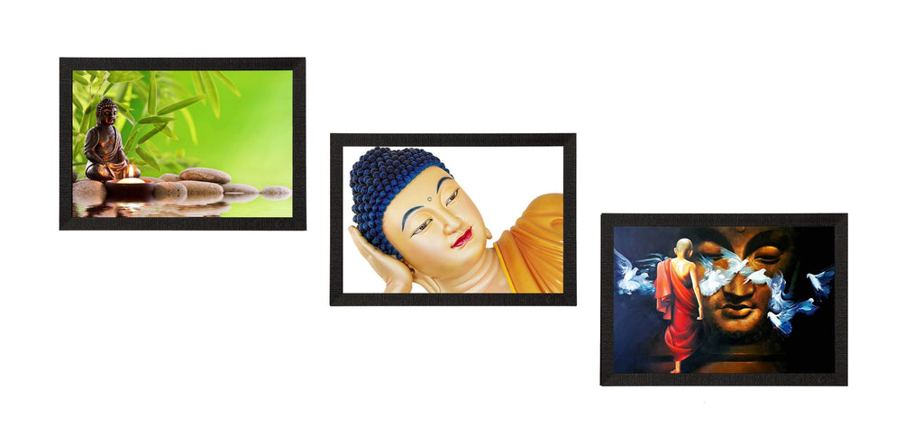 Set Of 3 Lord Buddha Satin Matt Texture UV Art Painting Kafalo