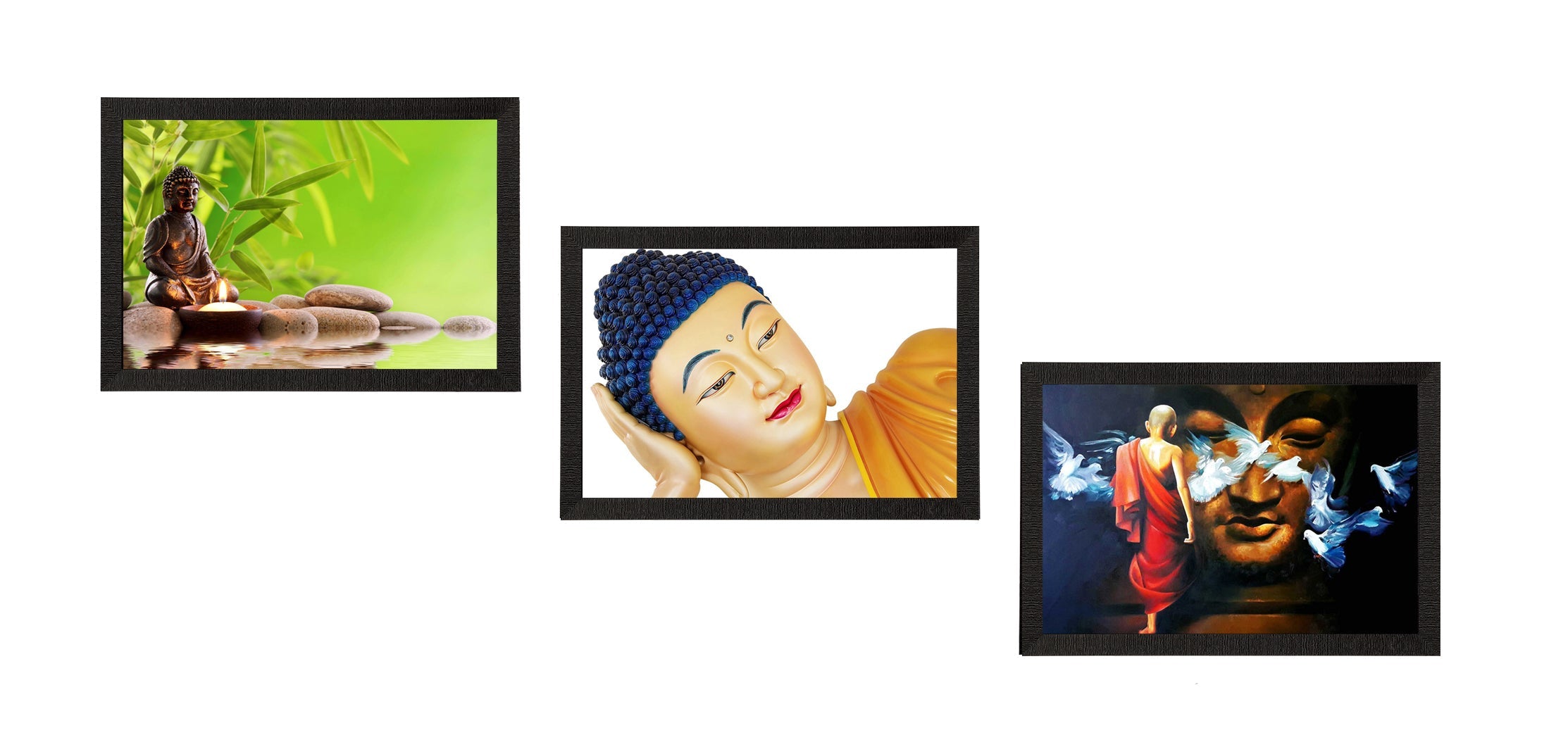 Set Of 3 Lord Buddha Satin Matt Texture UV Art Painting Kafalo