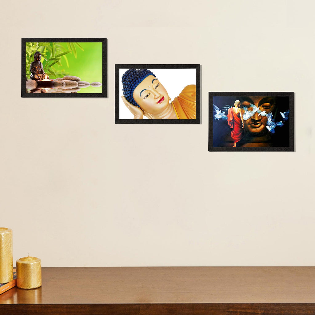 Set Of 3 Lord Buddha Satin Matt Texture UV Art Painting Kafalo