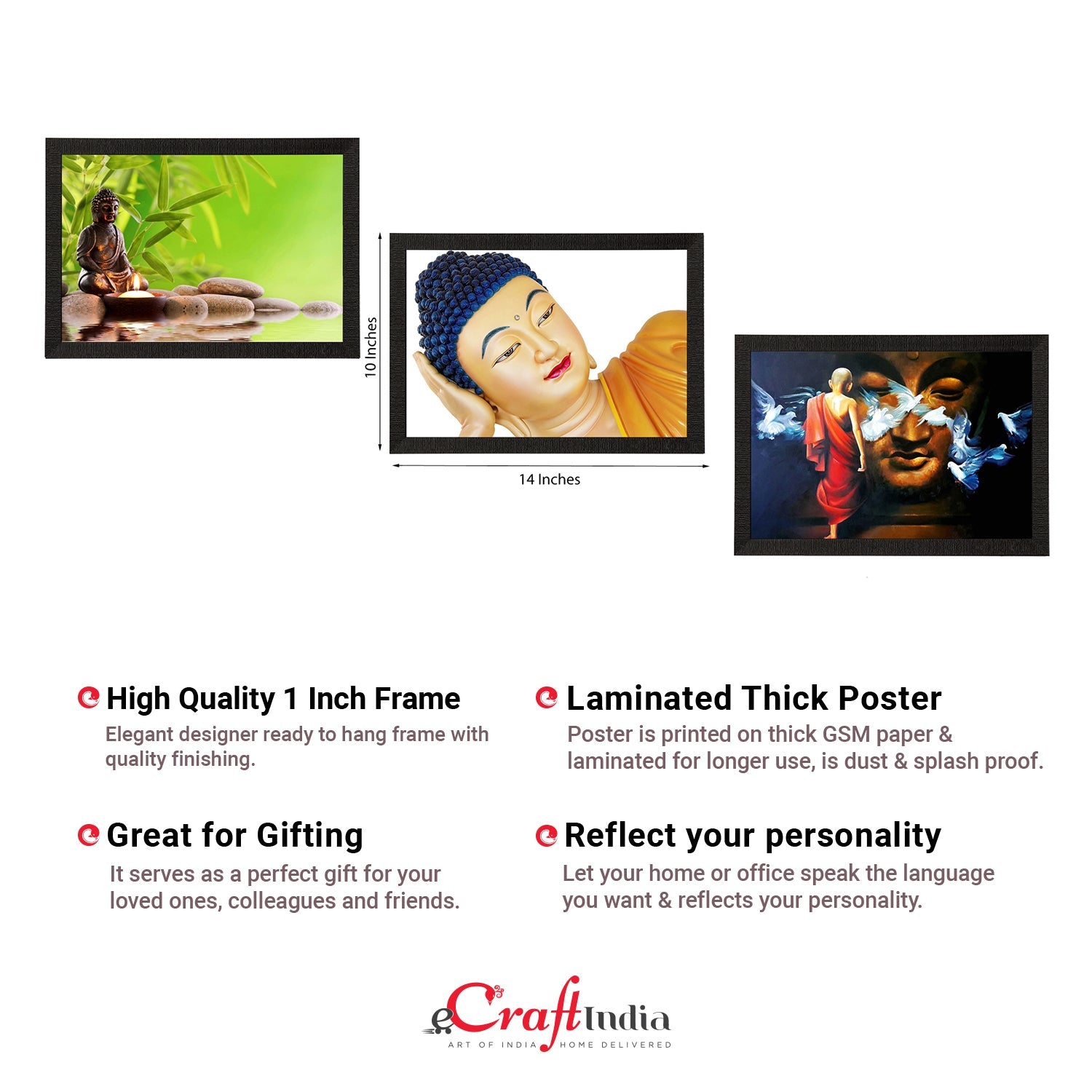 Set Of 3 Lord Buddha Satin Matt Texture UV Art Painting Kafalo