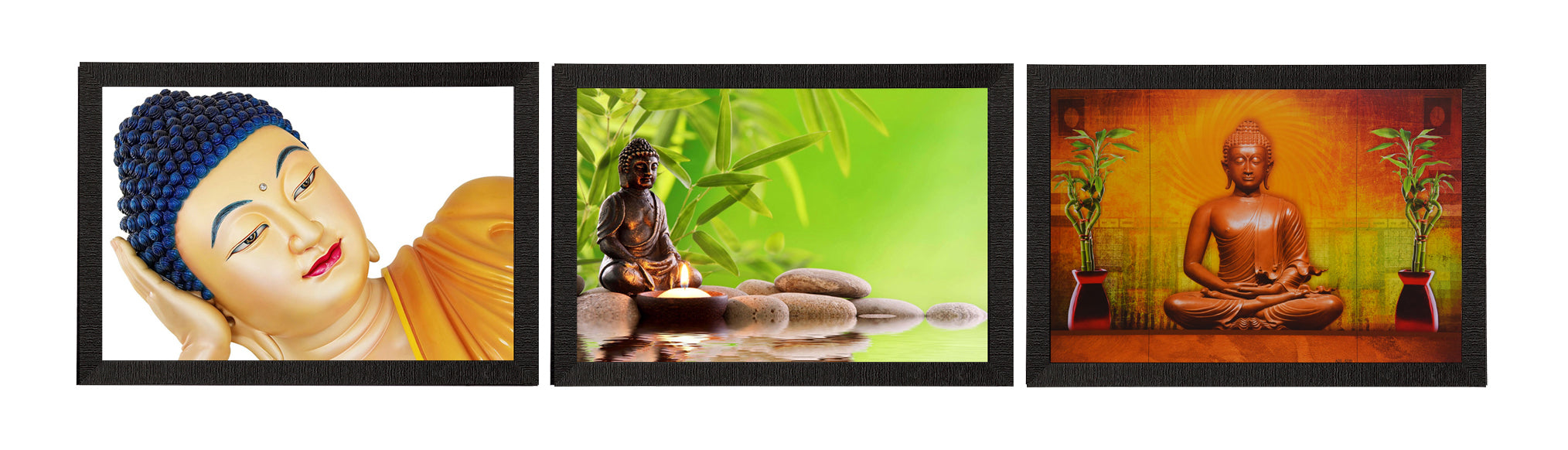 Set Of 3 Forms Of Lord Buddha Satin Matt Texture UV Art Painting Kafalo