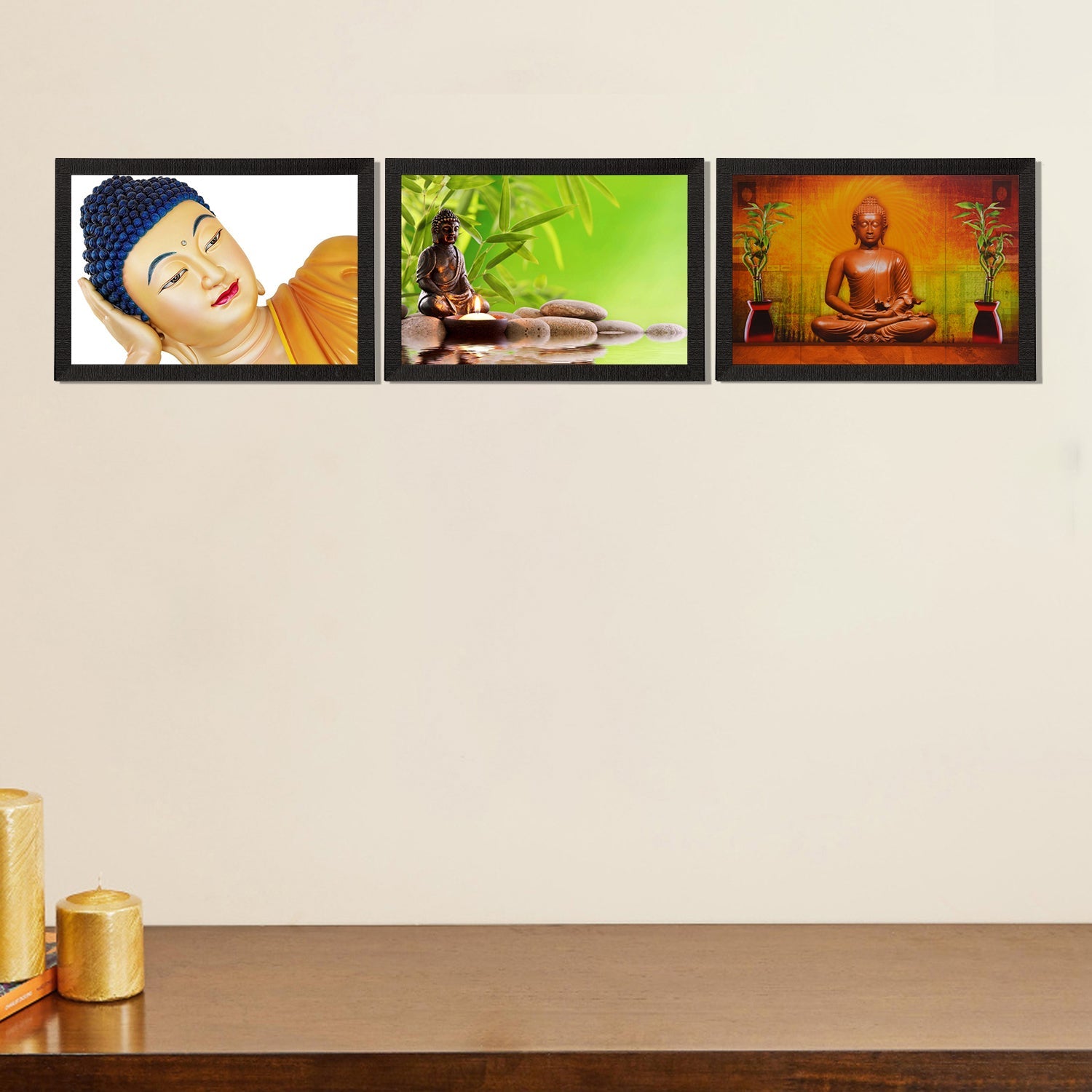 Set Of 3 Forms Of Lord Buddha Satin Matt Texture UV Art Painting Kafalo