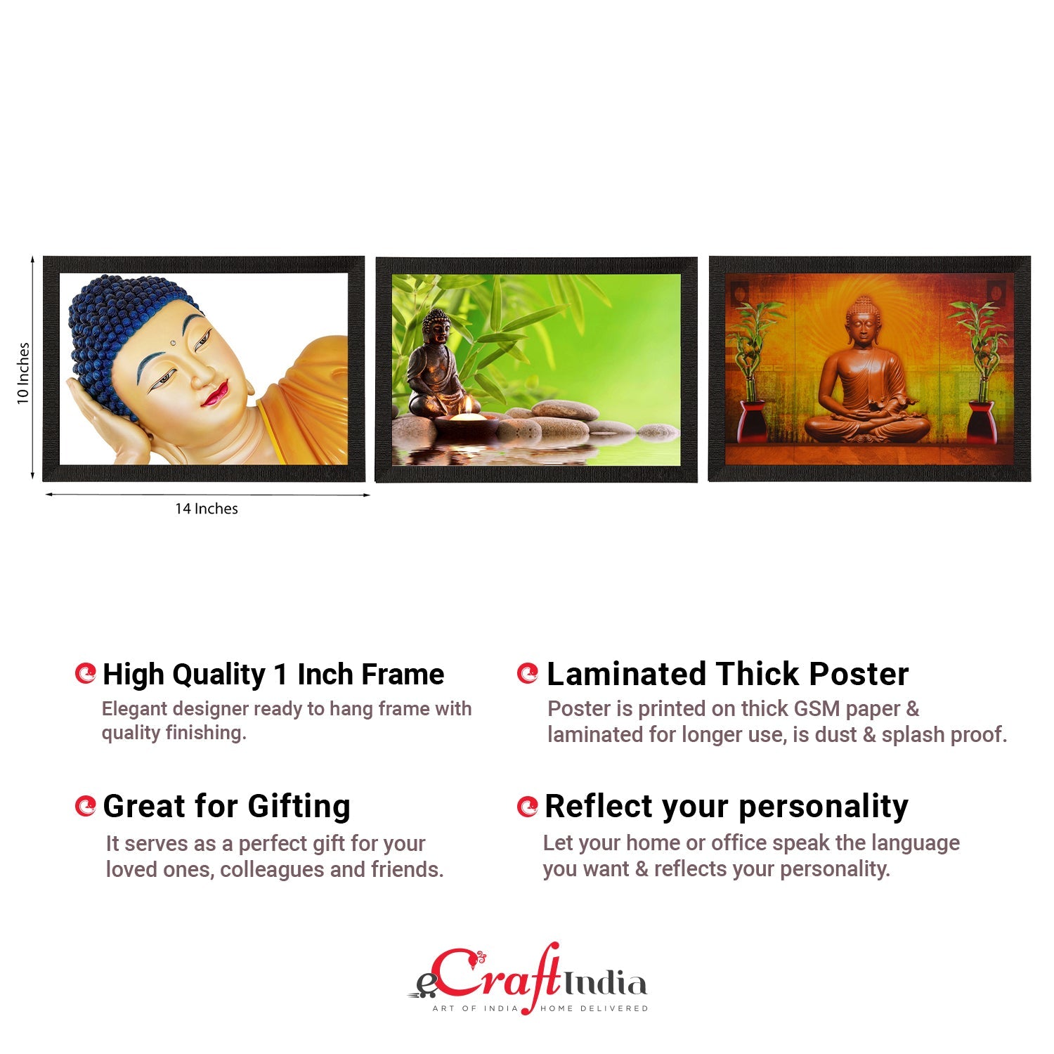 Set Of 3 Forms Of Lord Buddha Satin Matt Texture UV Art Painting Kafalo