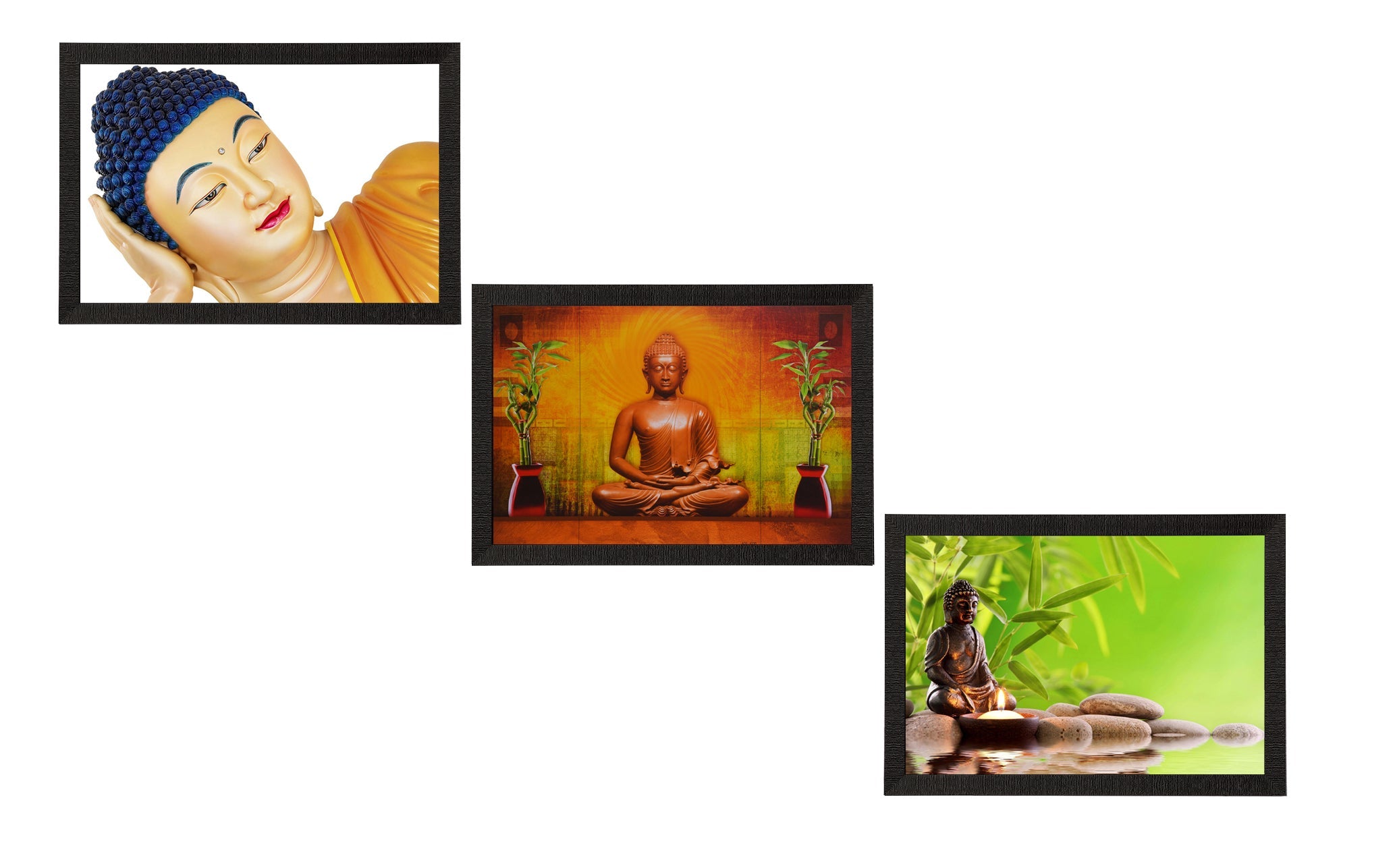 Set Of 3 Forms Of Lord Buddha Satin Matt Texture UV Art Painting Kafalo