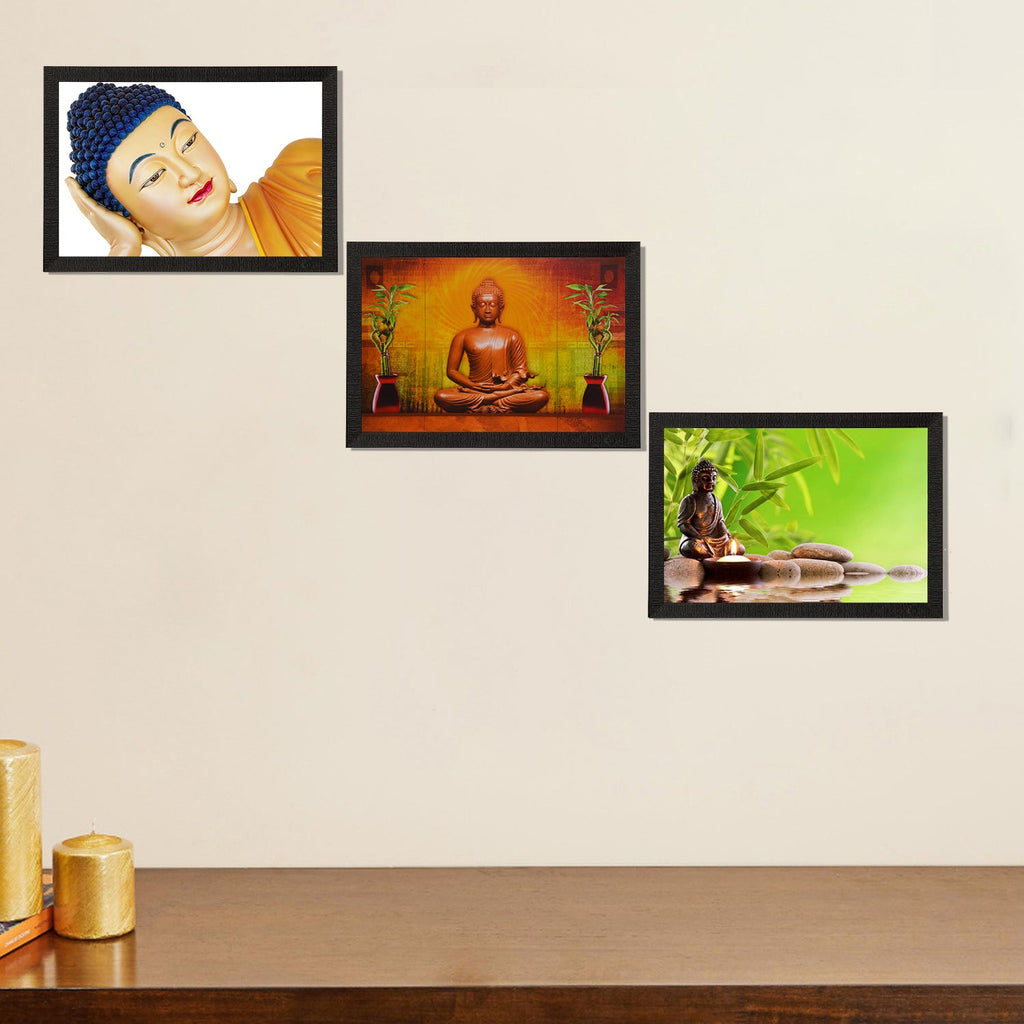 Set Of 3 Forms Of Lord Buddha Satin Matt Texture UV Art Painting Kafalo