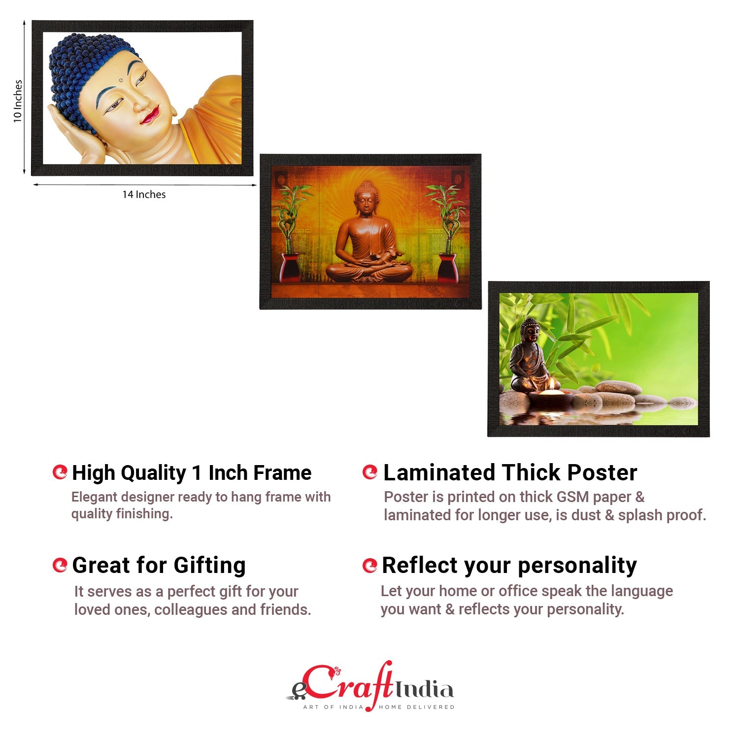 Set Of 3 Forms Of Lord Buddha Satin Matt Texture UV Art Painting Kafalo