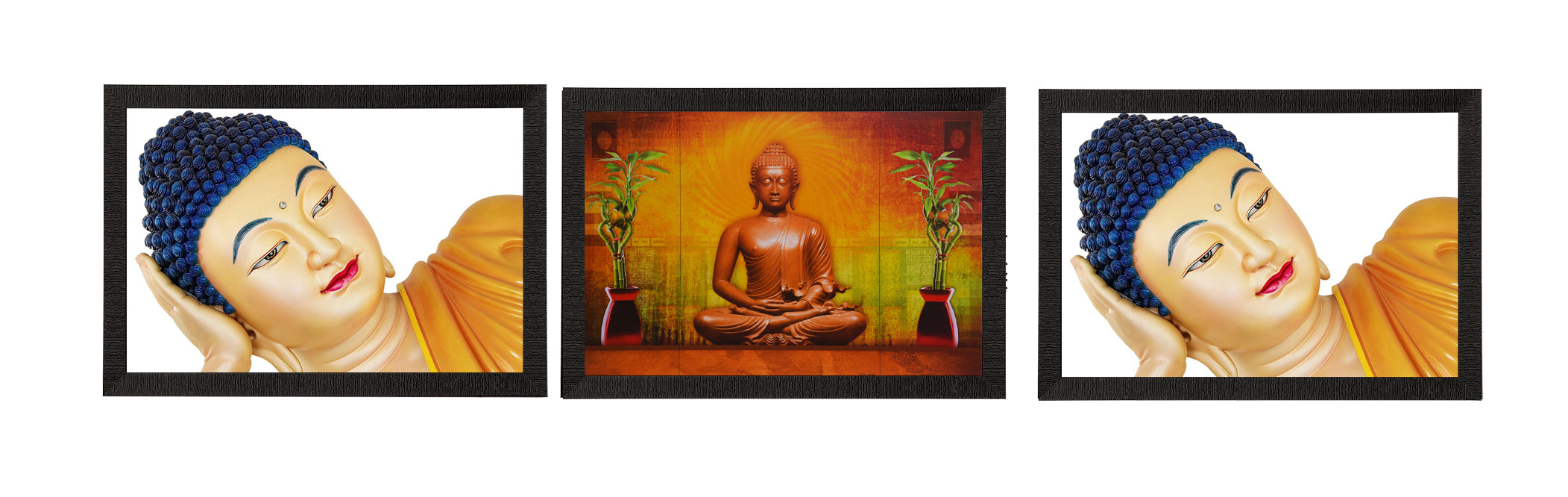 Set Of 3 Holy Lord Buddha Satin Matt Texture UV Art Painting Kafalo