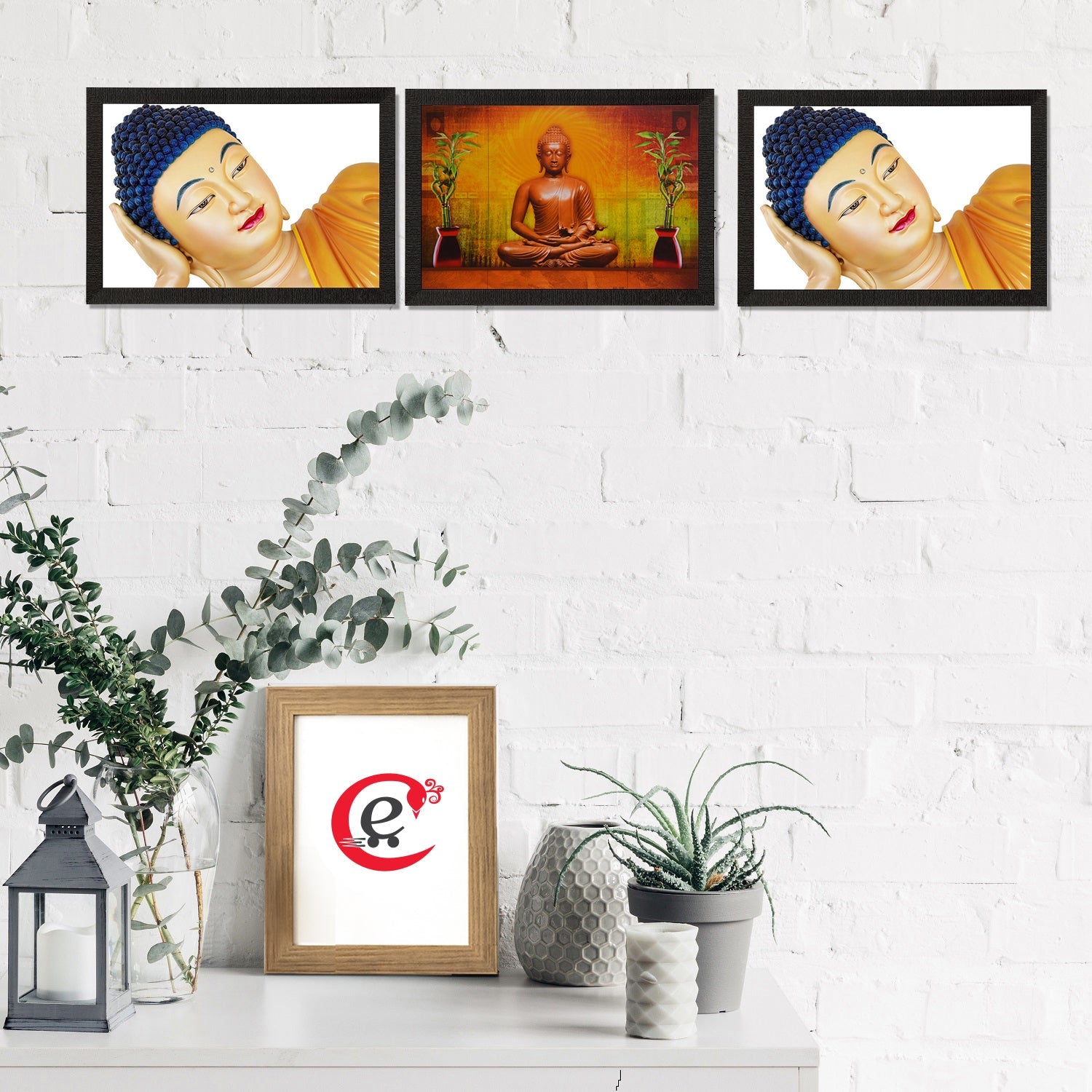 Set Of 3 Holy Lord Buddha Satin Matt Texture UV Art Painting Kafalo