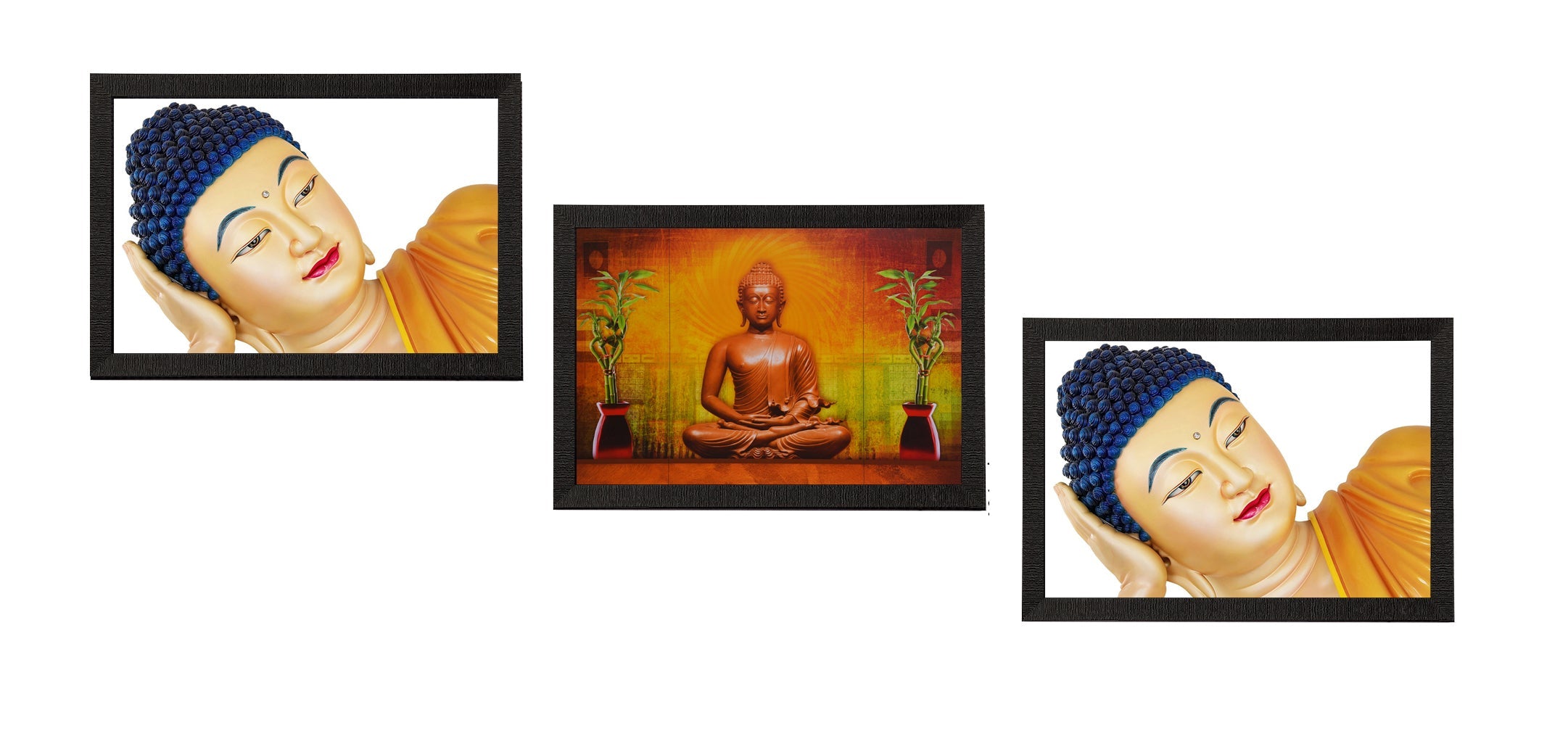 Set Of 3 Holy Lord Buddha Satin Matt Texture UV Art Painting Kafalo