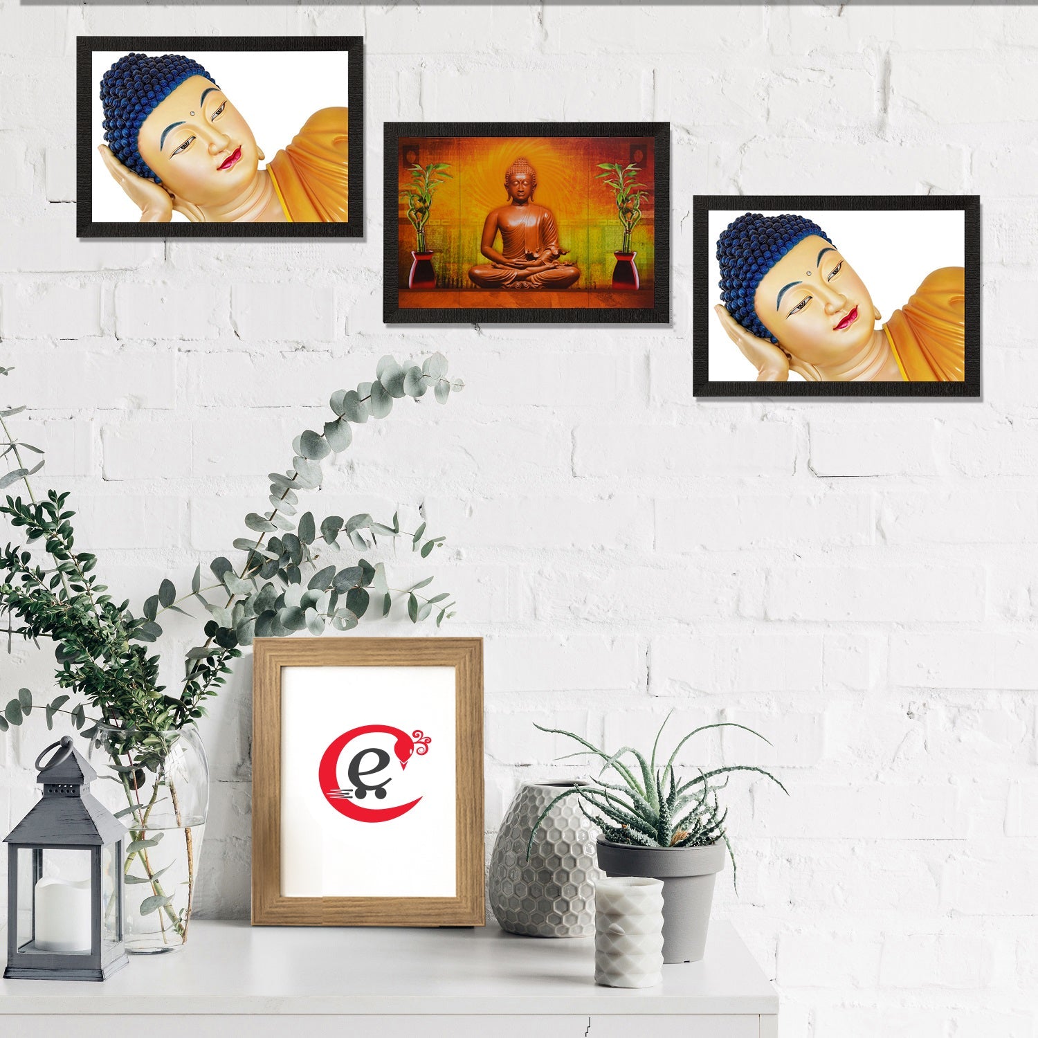 Set Of 3 Holy Lord Buddha Satin Matt Texture UV Art Painting Kafalo