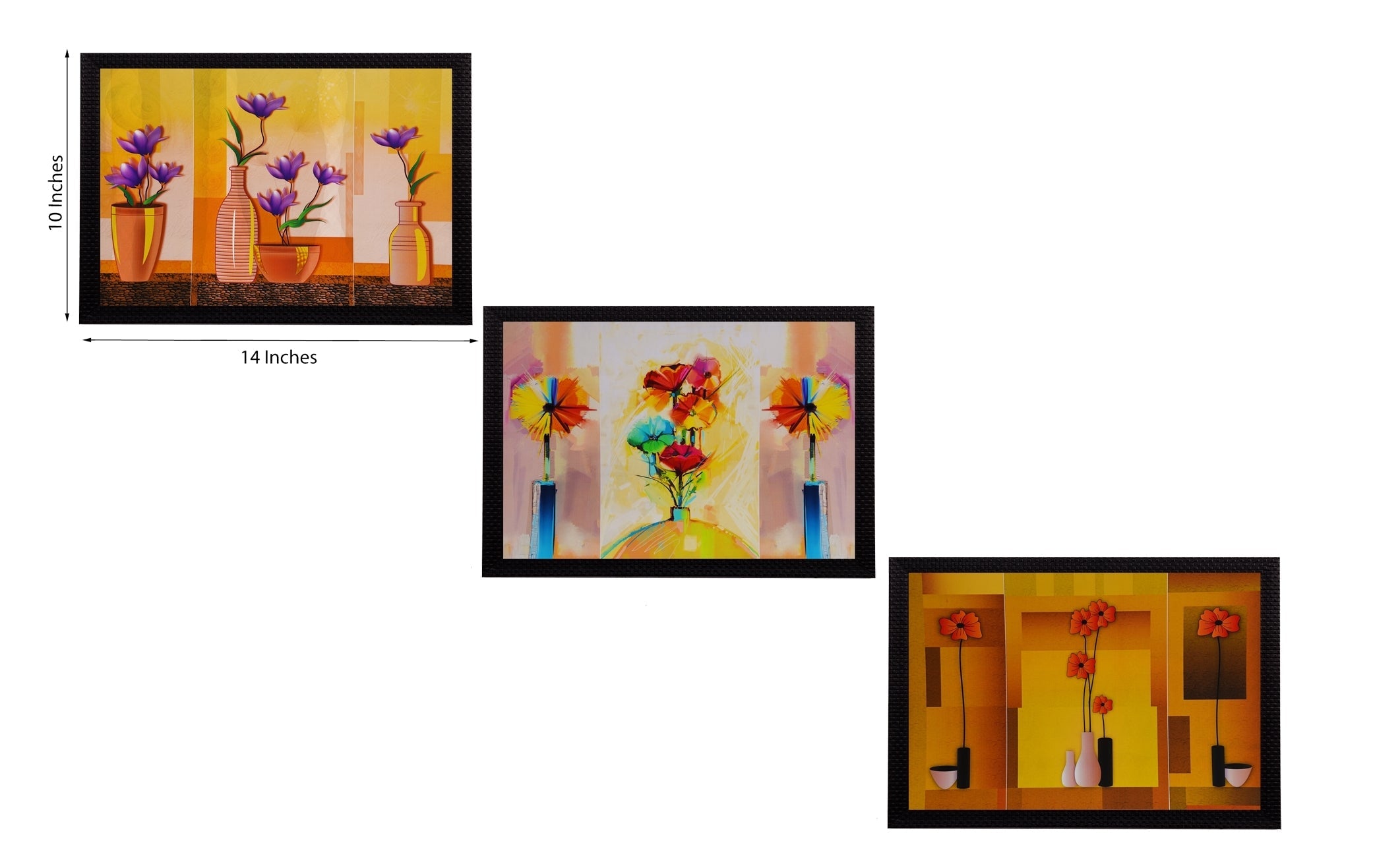 Set Of 3 Gorgeous Vase Flower Satin Matt Texture UV Art Painting Kafalo