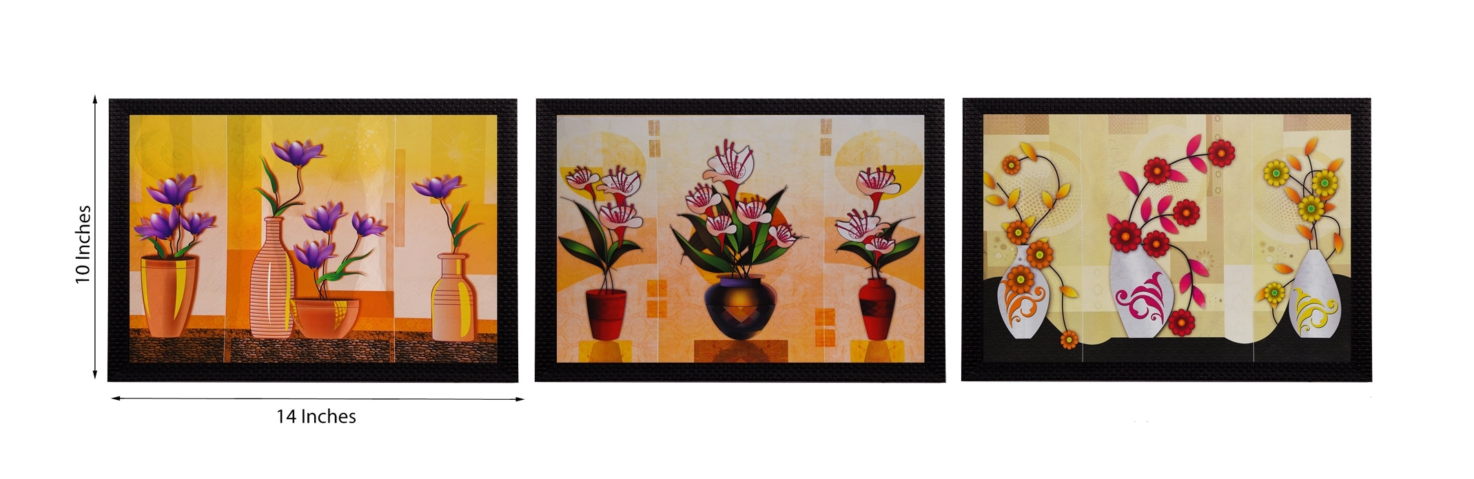 Set Of 3 Gorgeous Geometrical Flower Satin Matt Texture UV Art Painting Kafalo