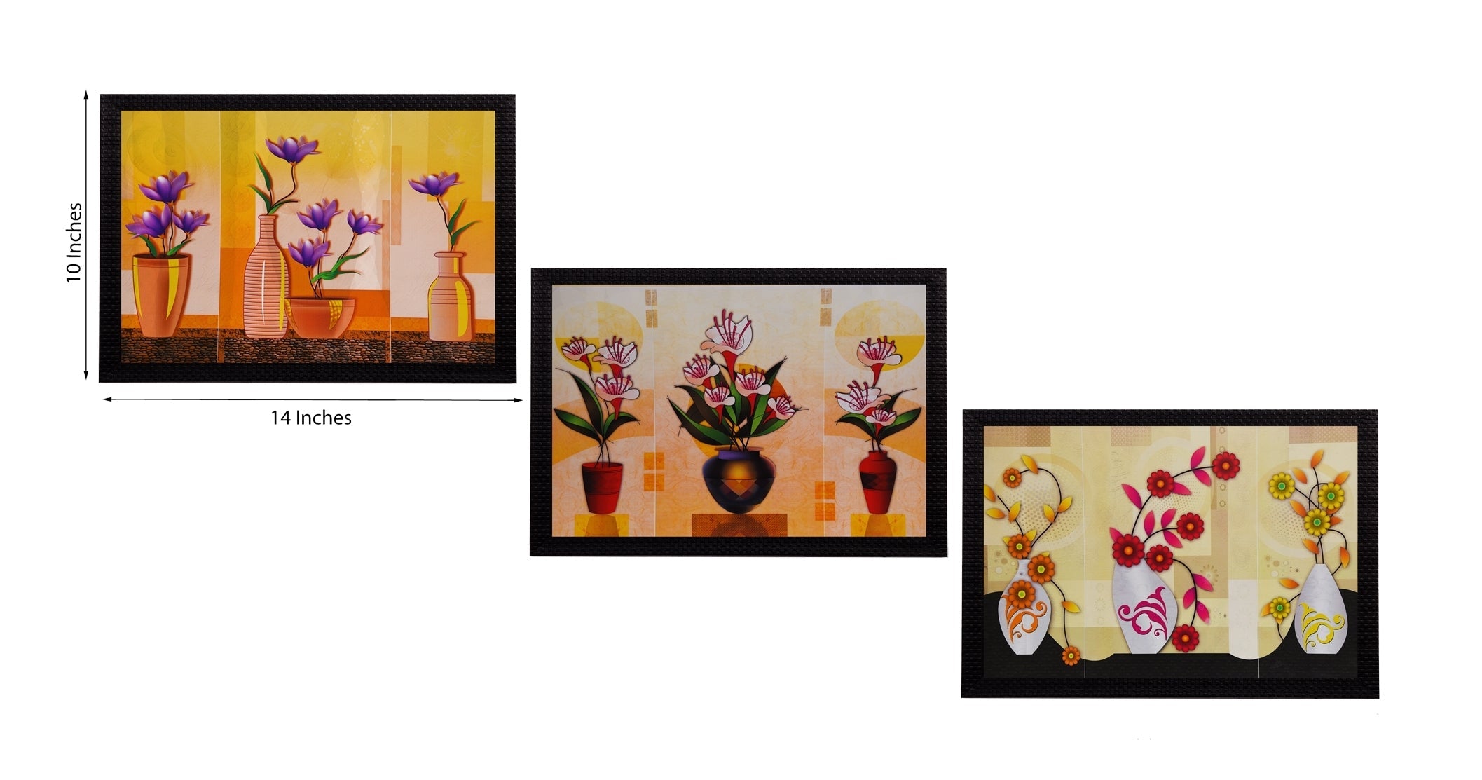 Set Of 3 Gorgeous Geometrical Flower Satin Matt Texture UV Art Painting Kafalo
