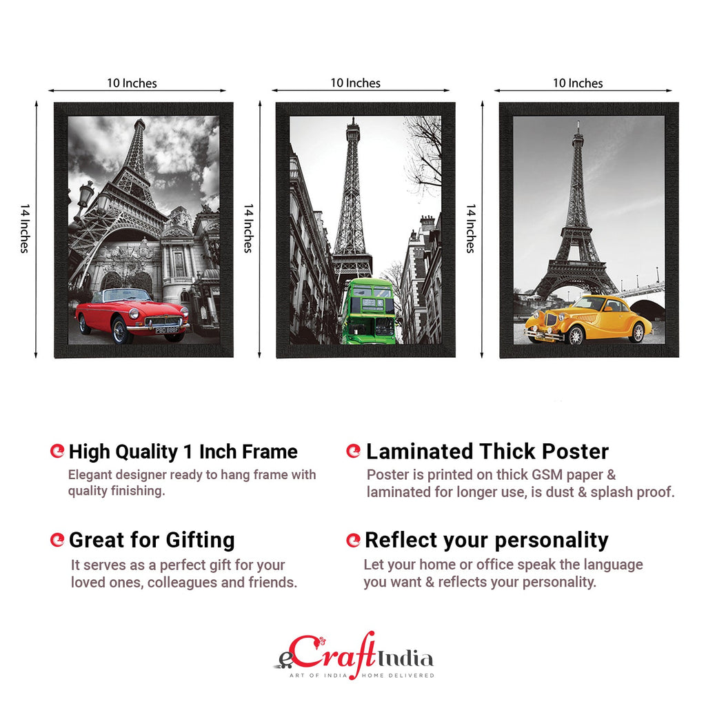 Set Of 3 Eiffel Tower Views Satin Matt Texture UV Art Painting