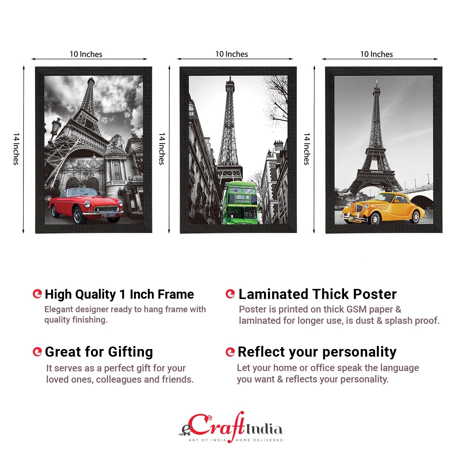 Set Of 3 Eiffel Tower Views Satin Matt Texture UV Art Painting