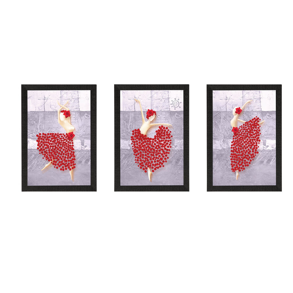 Set Of 3 Dancing Girl Postures Satin Matt Texture UV Art Painting Kafalo