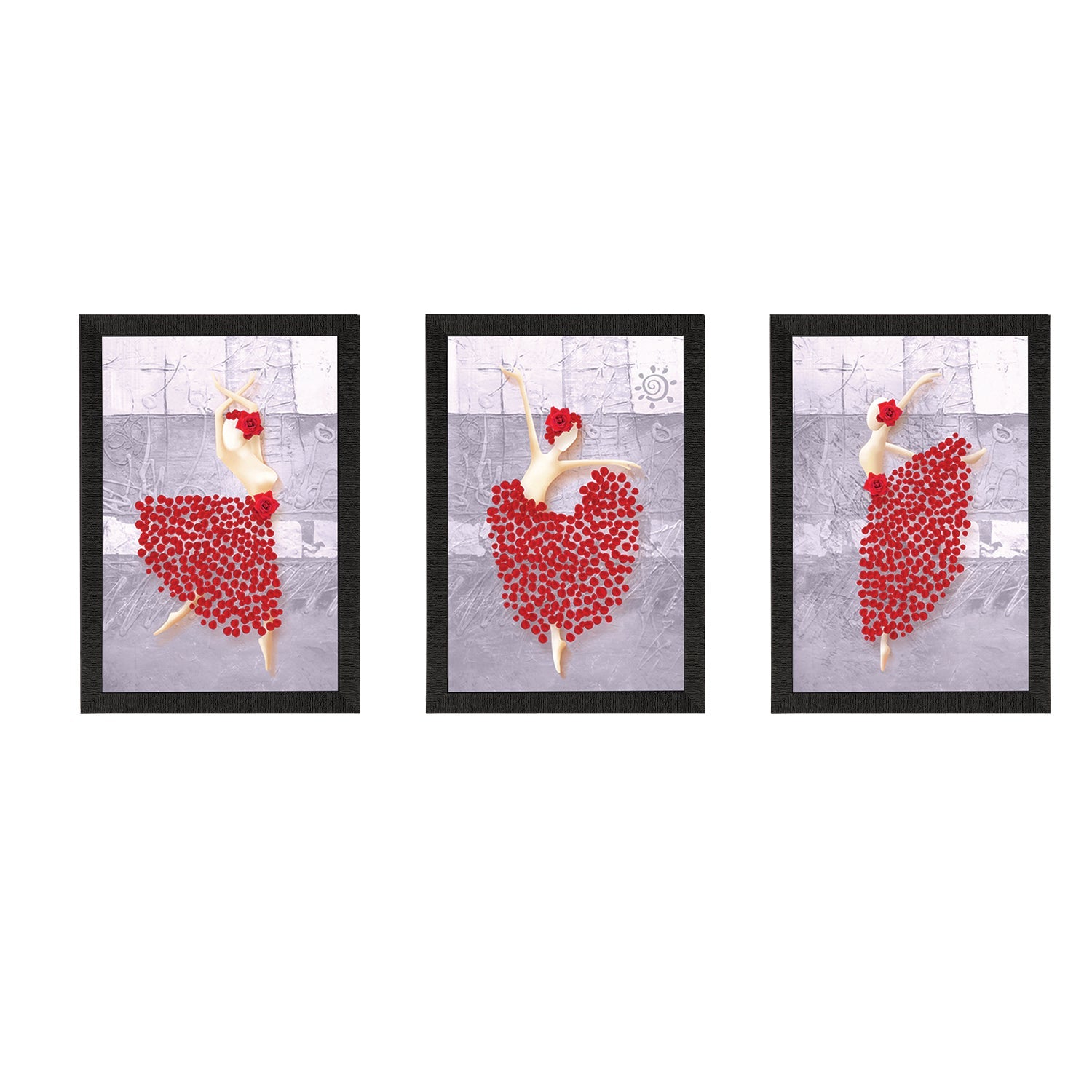 Set Of 3 Dancing Girl Postures Satin Matt Texture UV Art Painting Kafalo