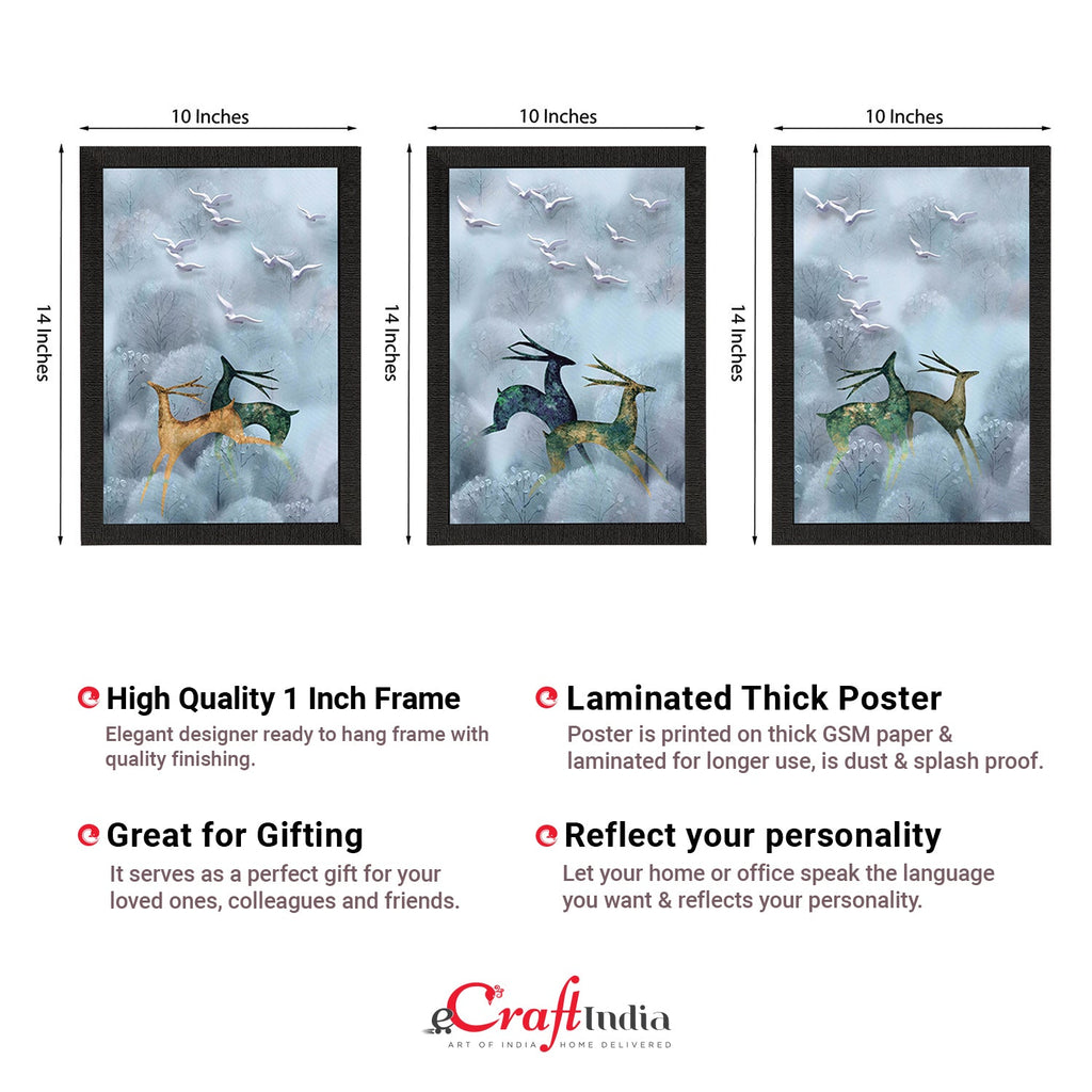 Set Of 3 Running Deers Satin Matt Texture UV Art Painting Kafalo