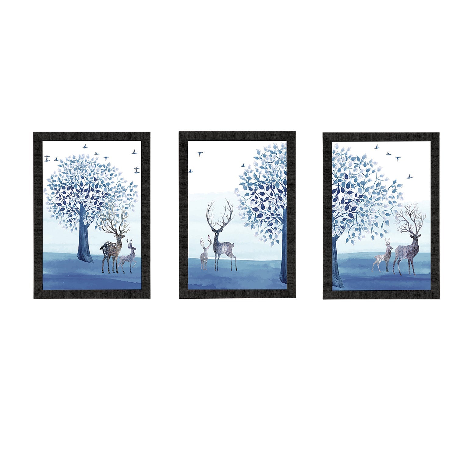 Set Of 3 Deer Family Satin Matt Texture UV Art Painting Kafalo