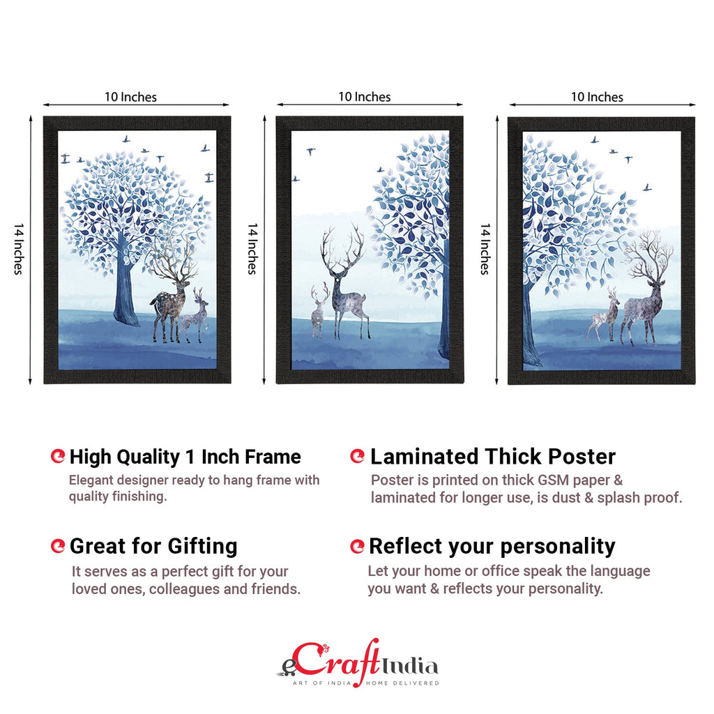 Set Of 3 Deer Family Satin Matt Texture UV Art Painting Kafalo