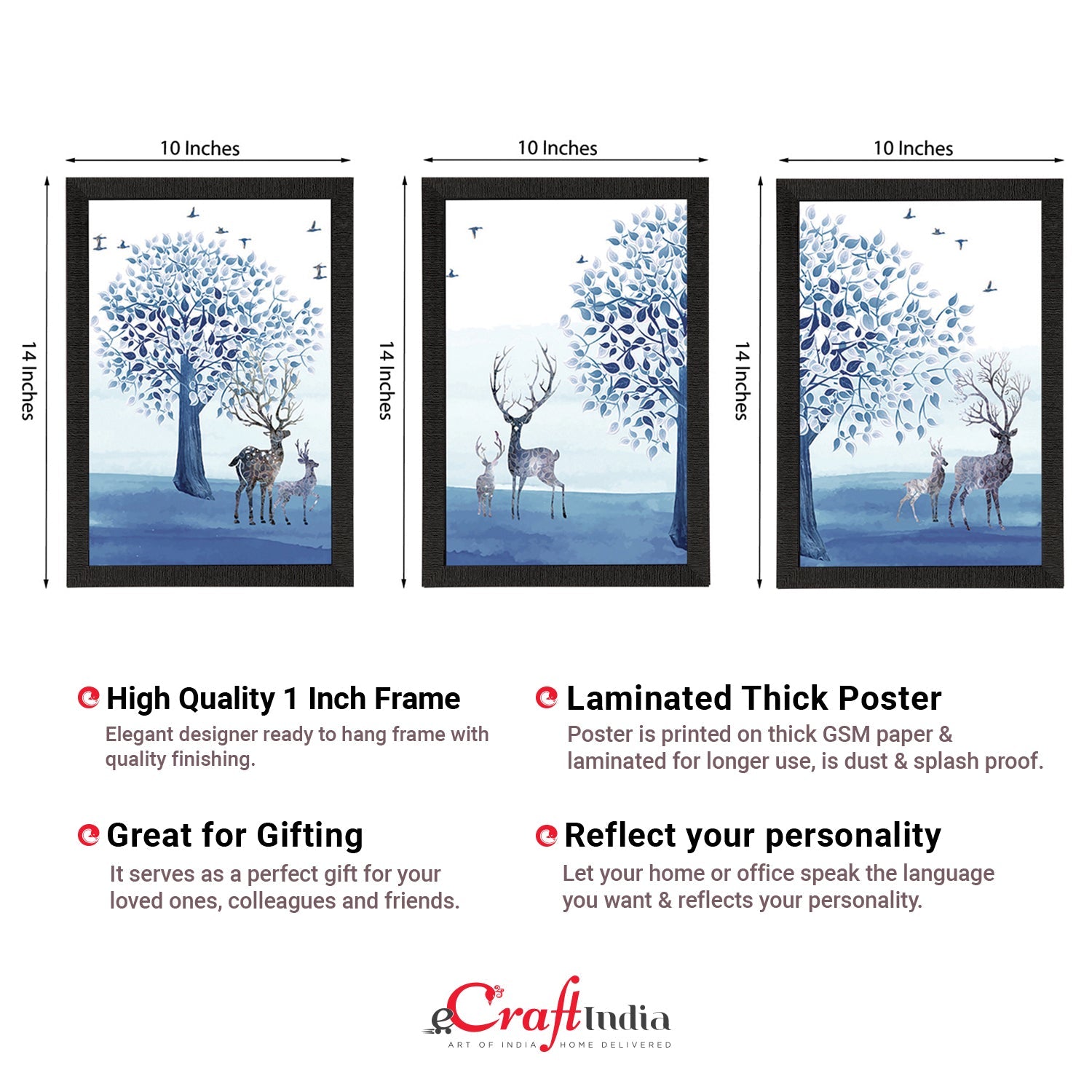 Set Of 3 Deer Family Satin Matt Texture UV Art Painting Kafalo