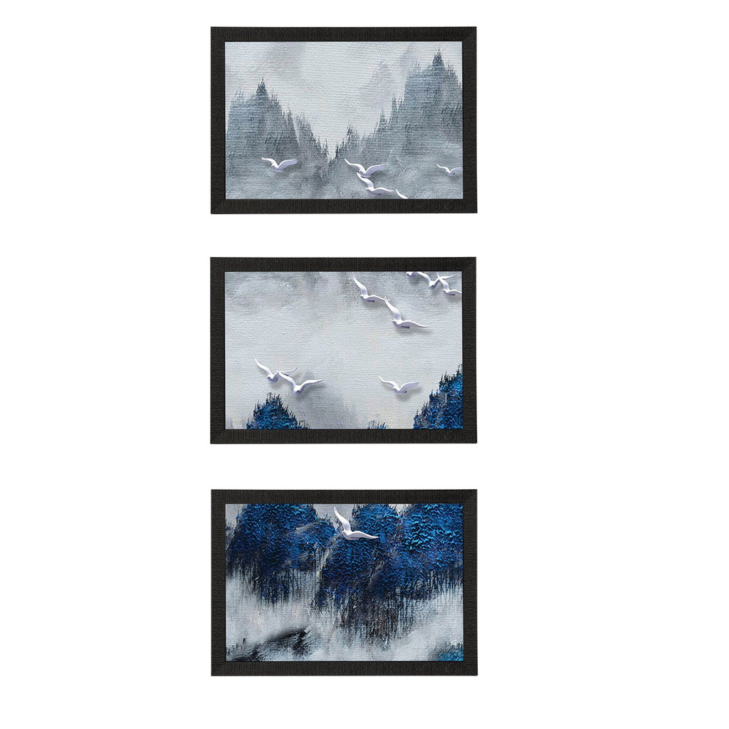 Set Of 3 Flying White Birds Satin Matt Texture UV Art Painting Kafalo