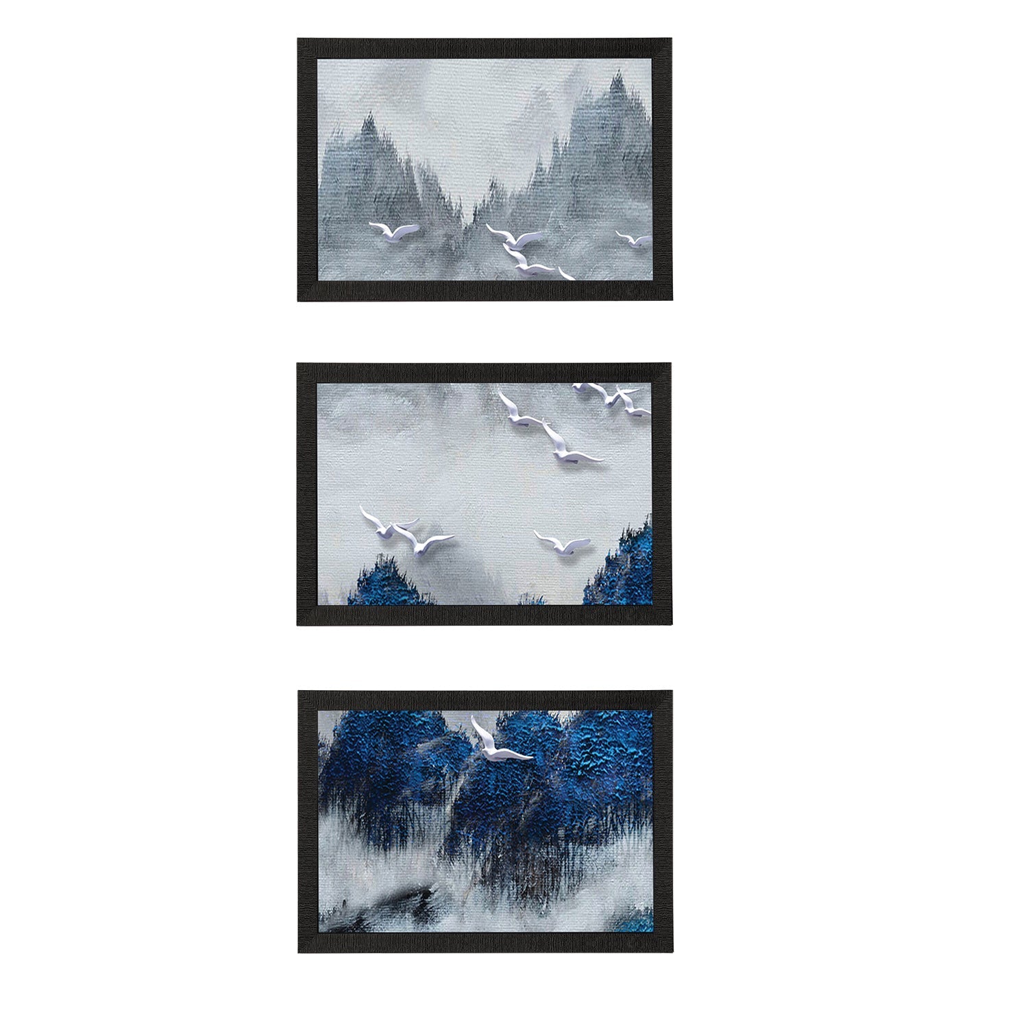 Set Of 3 Flying White Birds Satin Matt Texture UV Art Painting Kafalo