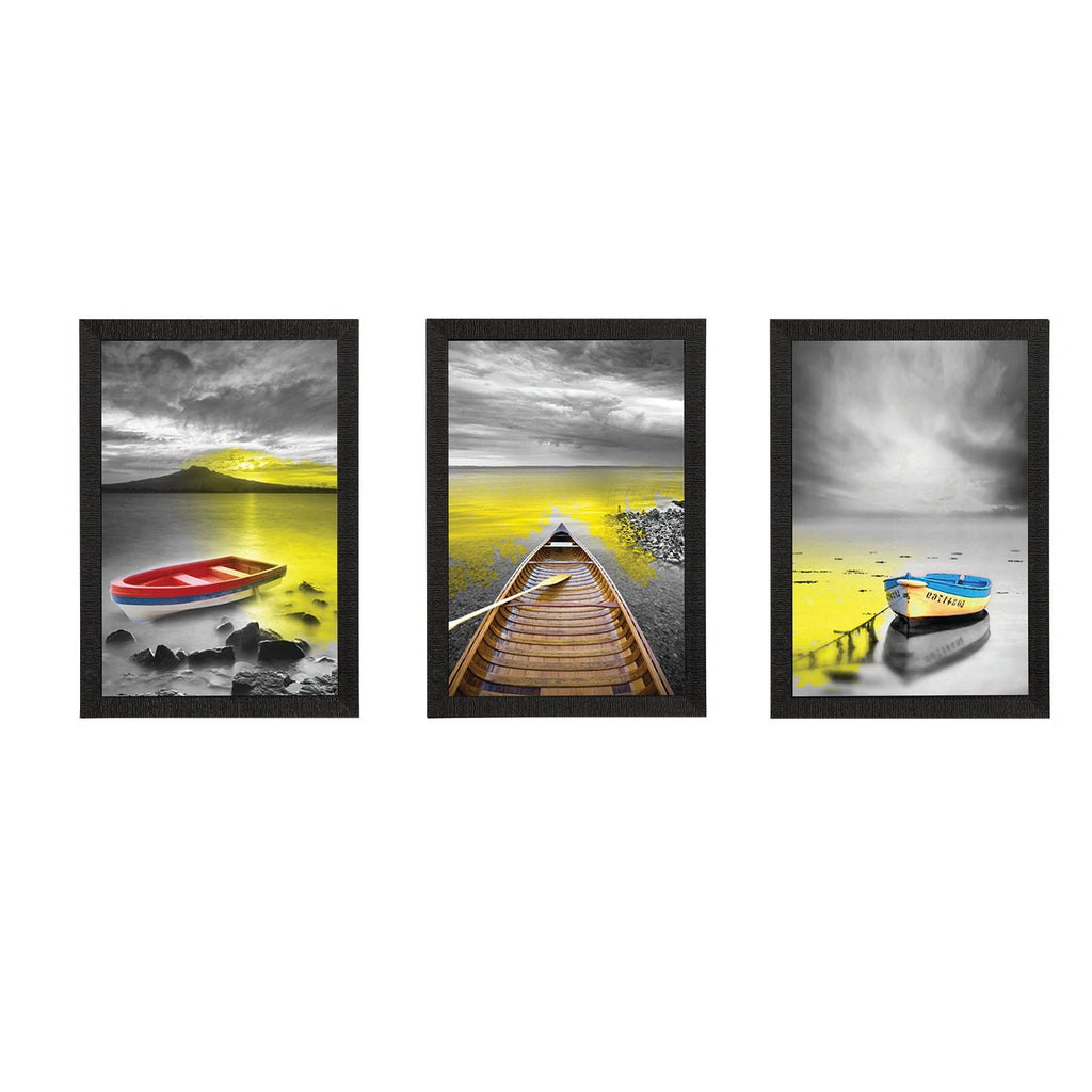 Set Of 3 Colorful Boats Satin Matt Texture UV Art Painting Kafalo