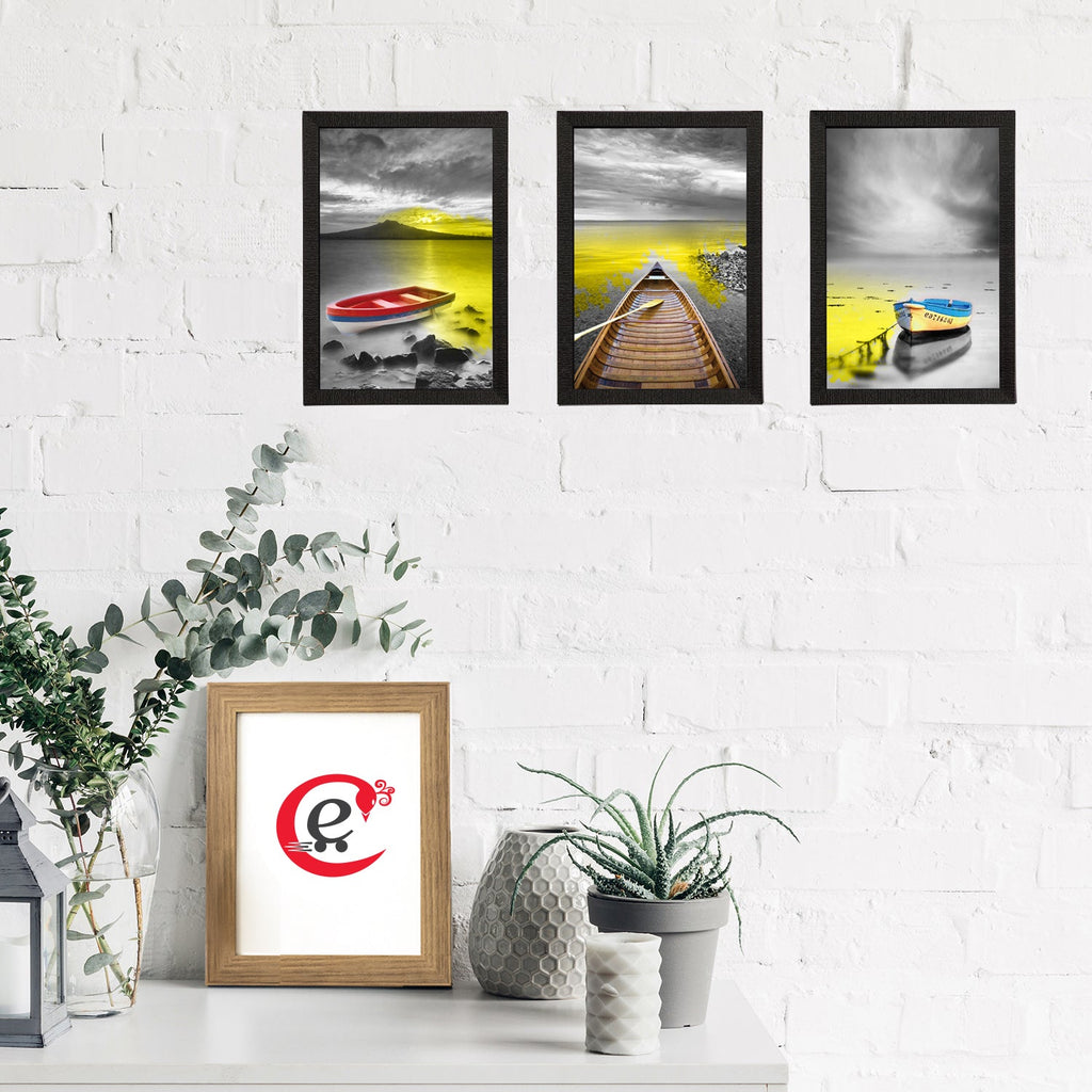 Set Of 3 Colorful Boats Satin Matt Texture UV Art Painting Kafalo