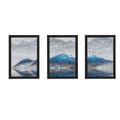 Set Of 3 Blue Trees and Birds Satin Matt Texture UV Art Painting Kafalo