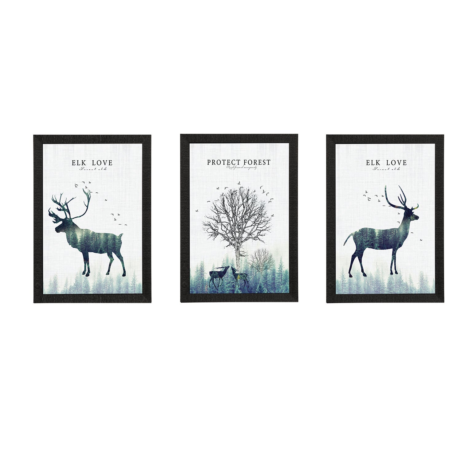 Set Of 3 Deers Satin Matt Texture UV Art Painting