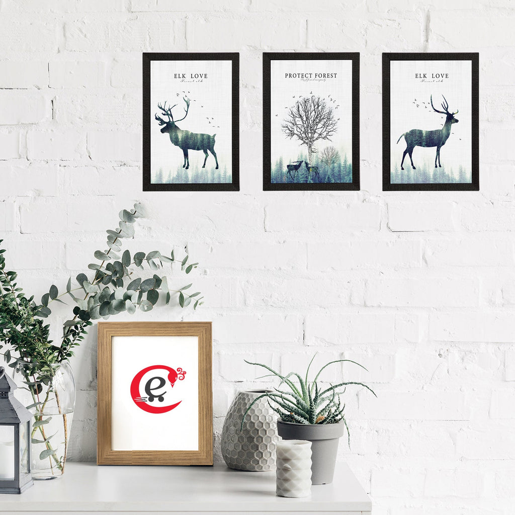 Set Of 3 Deers Satin Matt Texture UV Art Painting