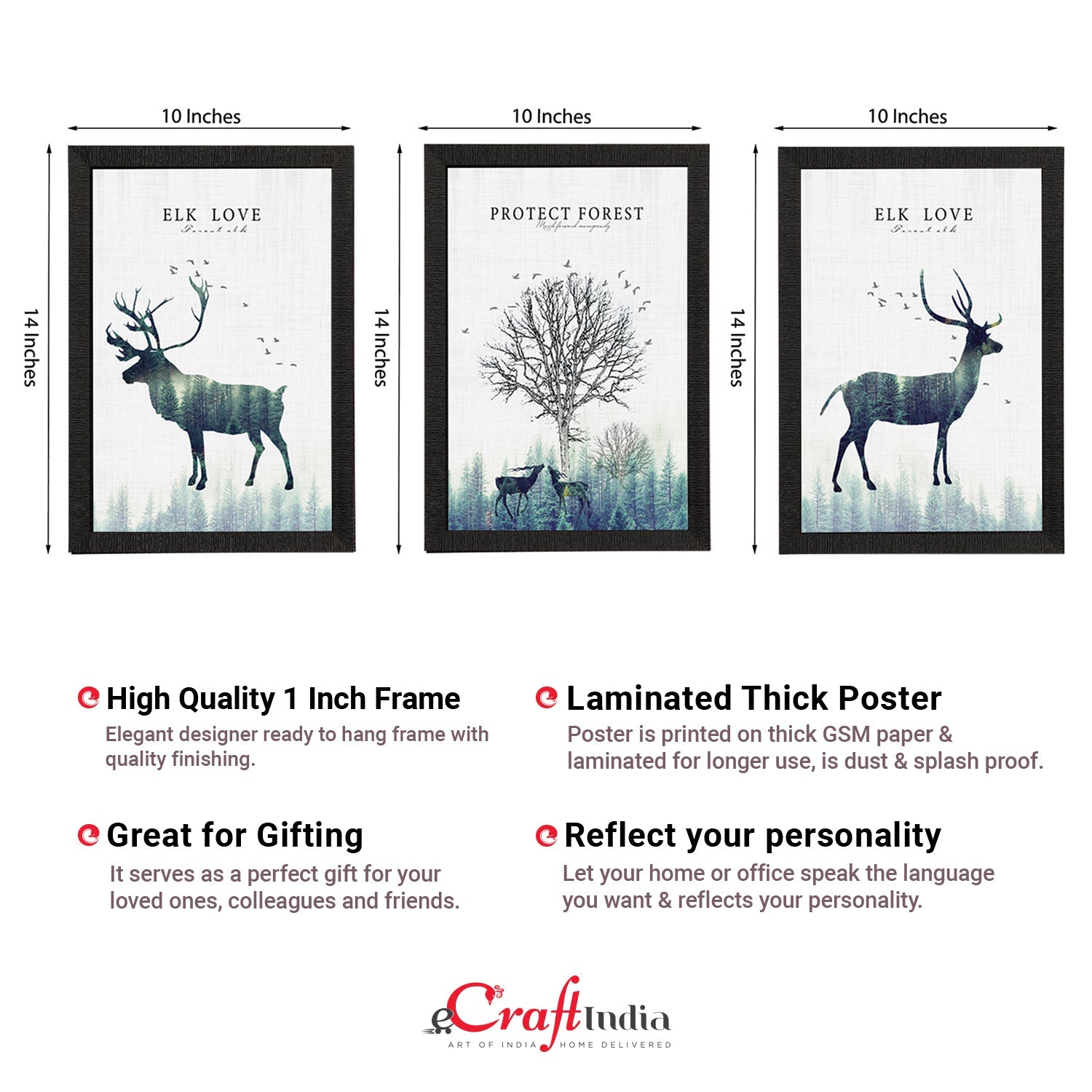 Set Of 3 Deers Satin Matt Texture UV Art Painting
