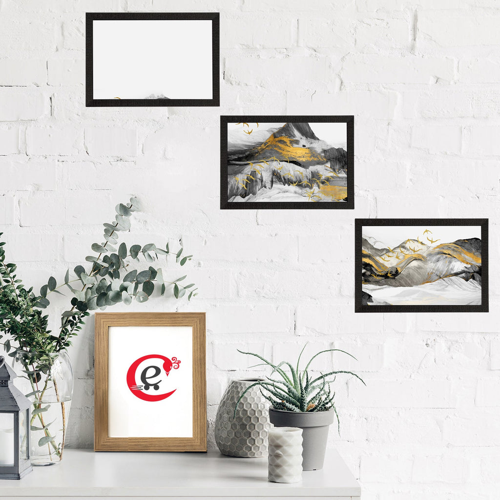Set Of 3 Artistic Mountain View Satin Matt Texture UV Art Painting