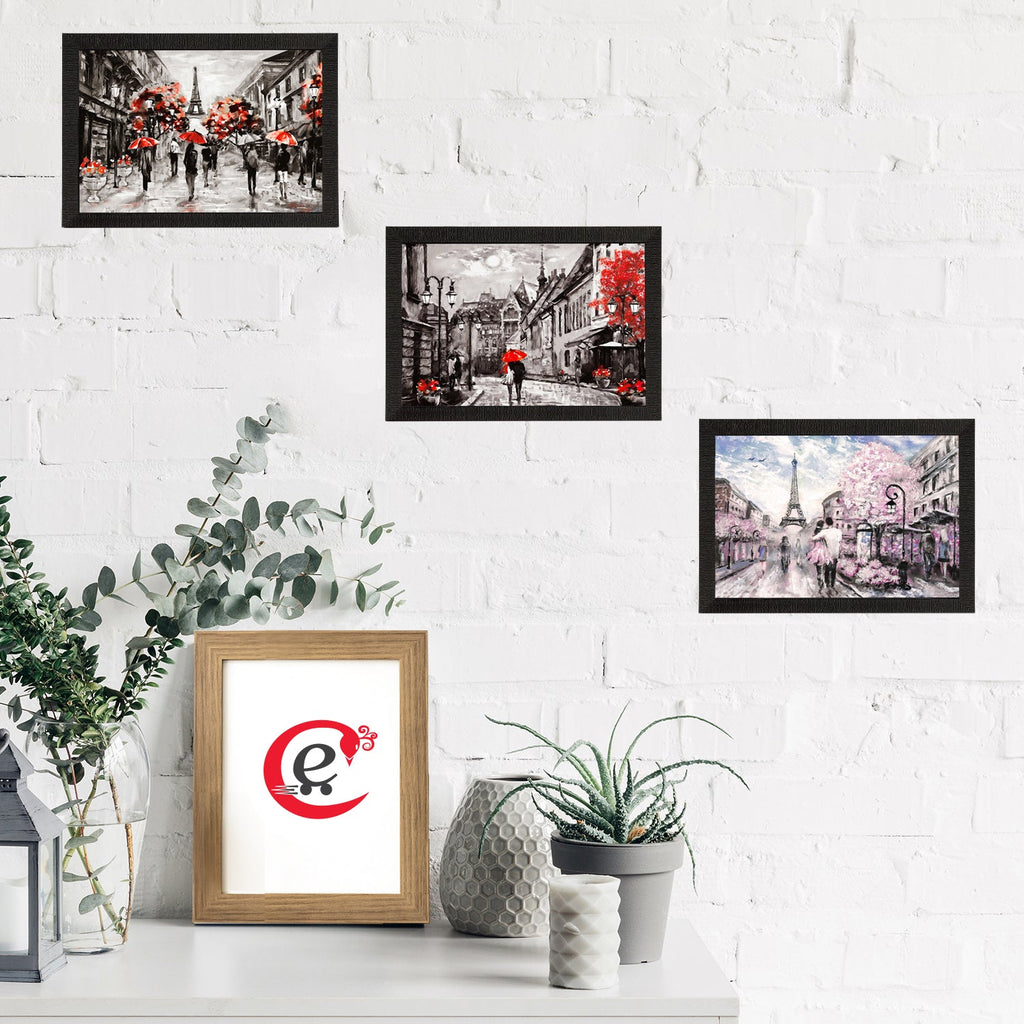 Set Of 3 Europe Street Views Satin Matt Texture UV Art Painting