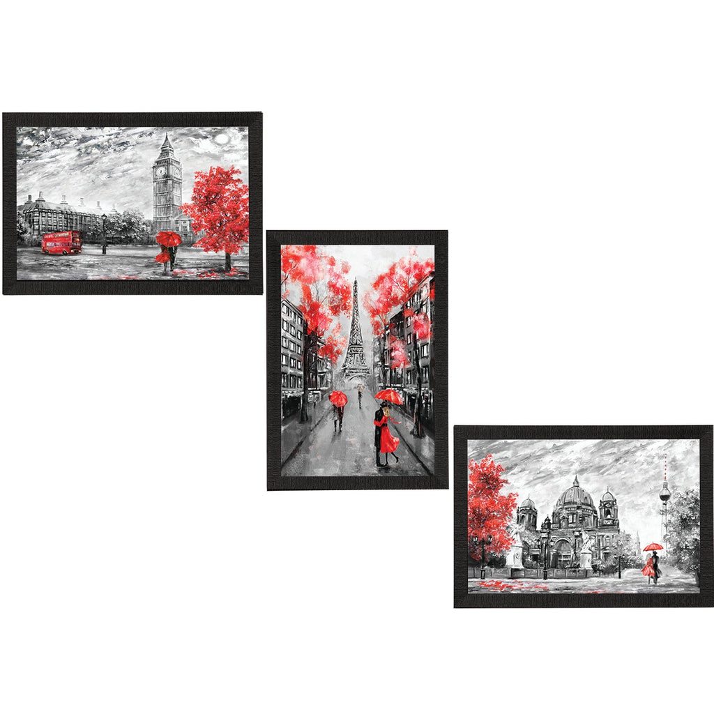 Set Of 3 Europe Street Views Satin Matt Texture UV Art Painting