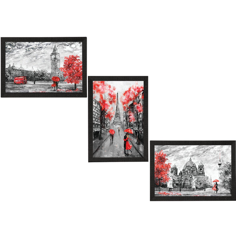 Set Of 3 Europe Street Views Satin Matt Texture UV Art Painting