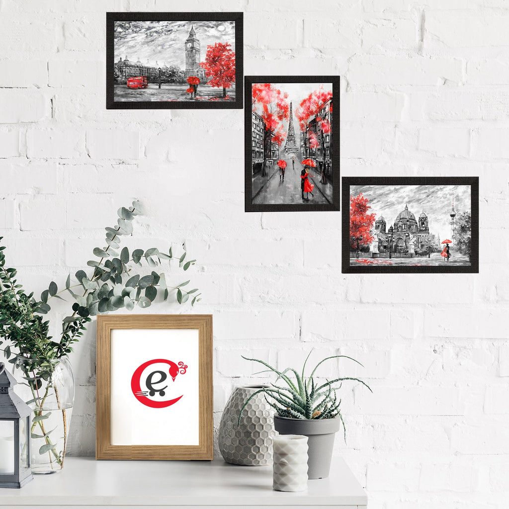 Set Of 3 Europe Street Views Satin Matt Texture UV Art Painting