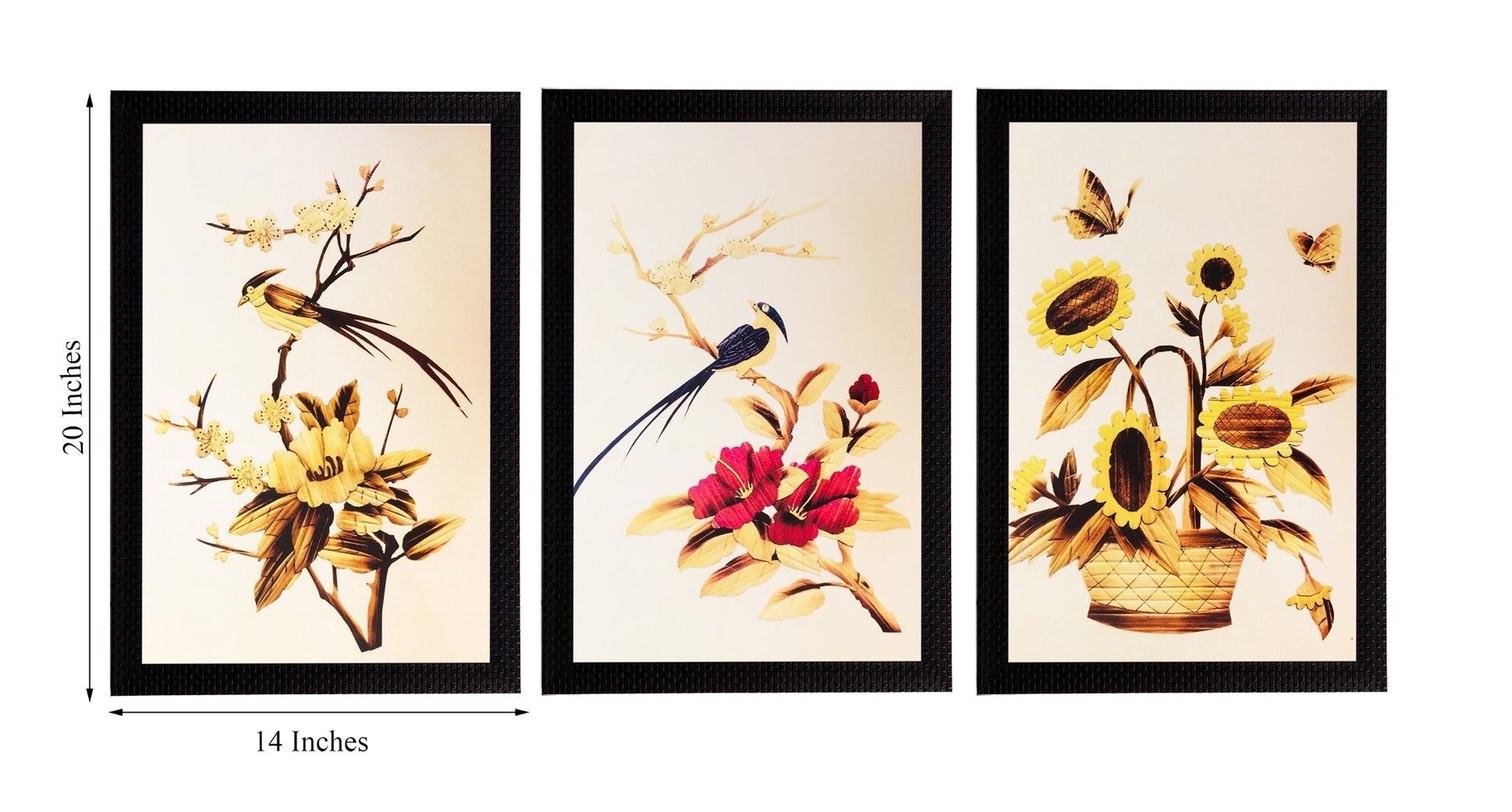 Set Of 3 Yellow Beautiful Floral Satin Matt Texture UV Art Painting Kafalo