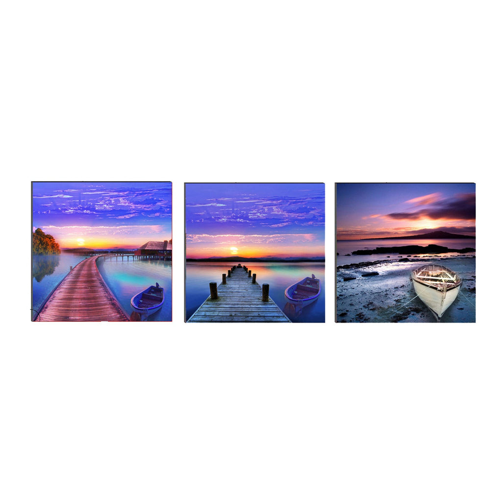 Set of 3 6MM MDF Scenic River Side View with Boat Satin Matt Texture UV Art Painting Kafalo