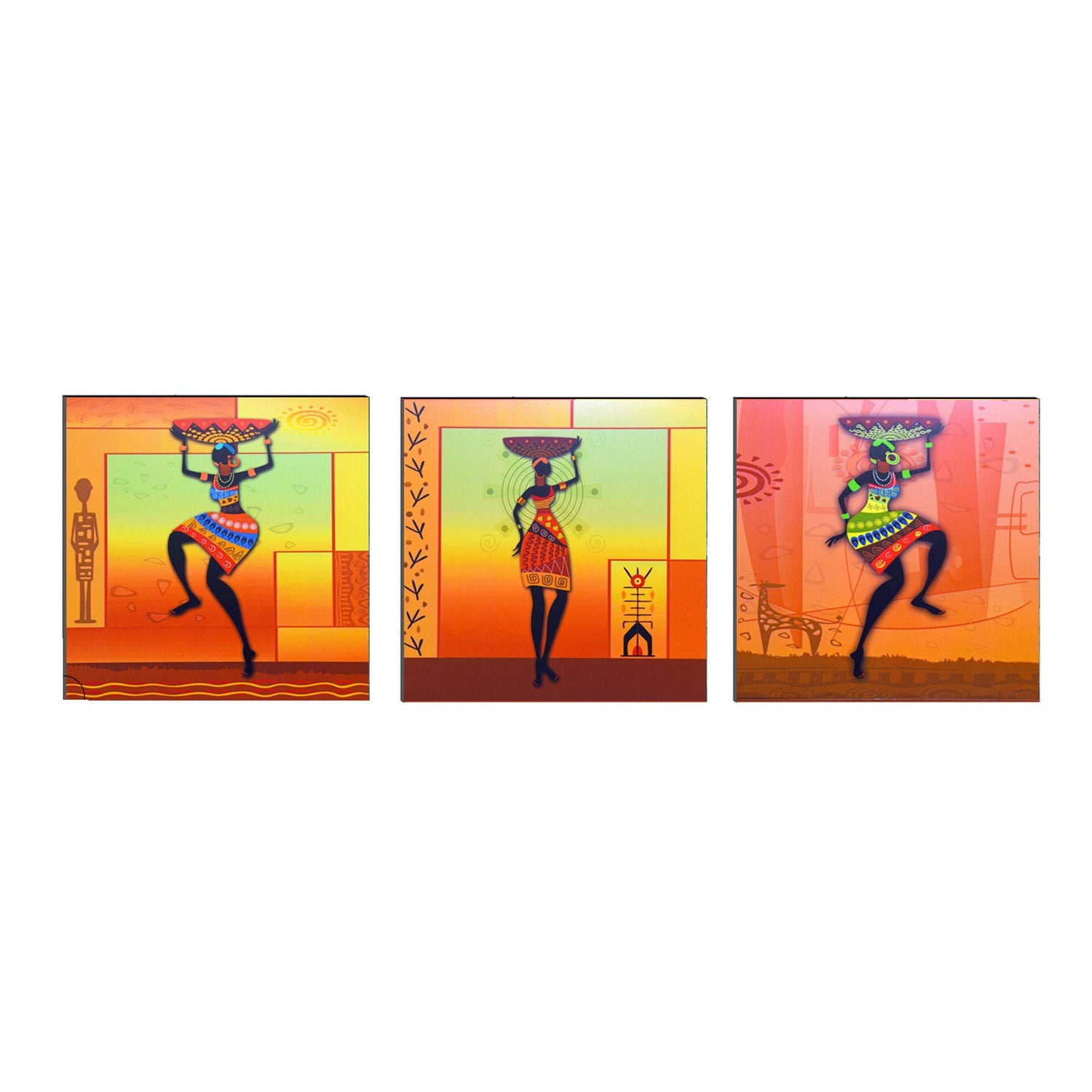 Set of 3 6MM MDF Dancing Tribal Women Satin Matt Texture UV Art Painting Kafalo