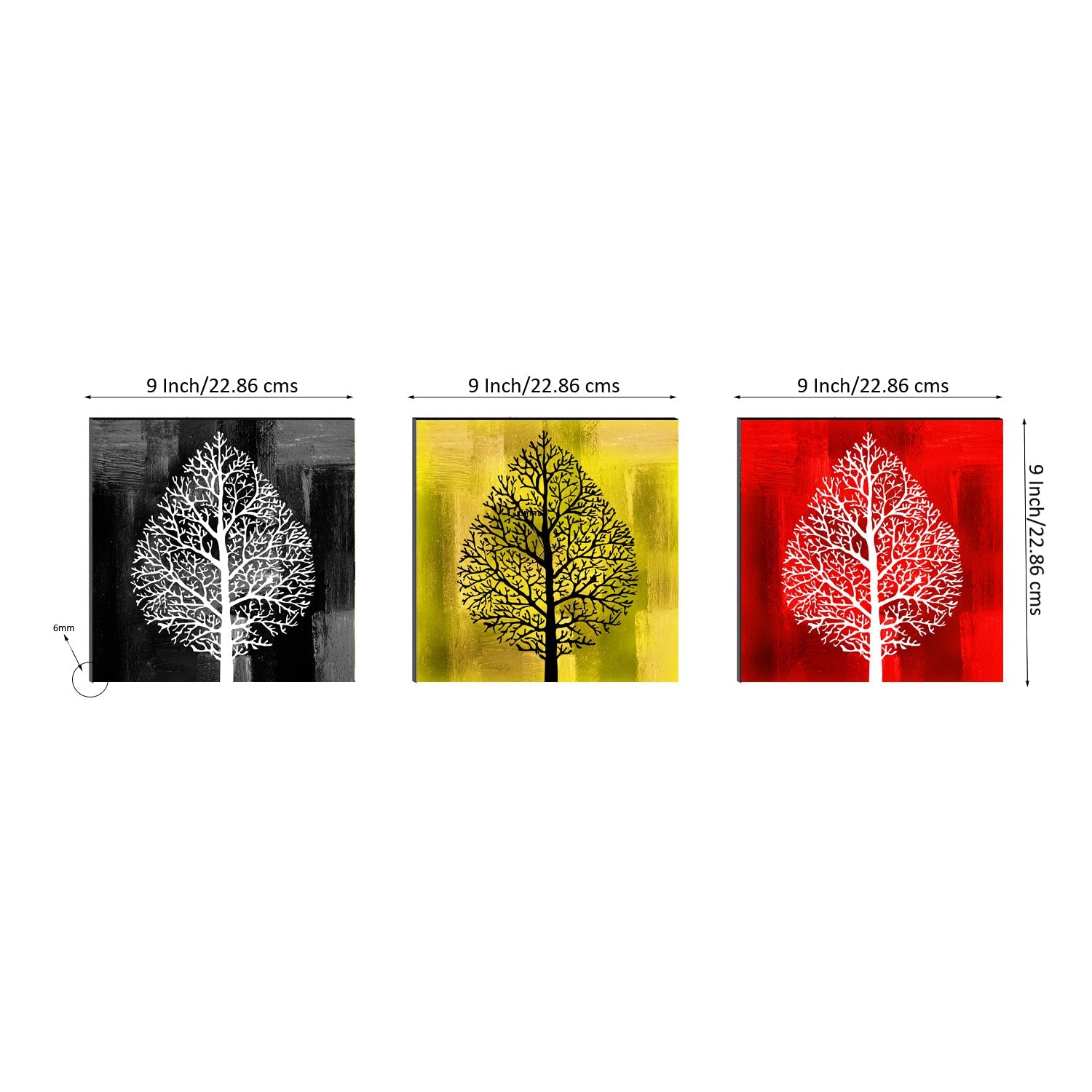Set of 3 6MM MDF Abstract Tree Satin Matt Texture UV Art Painting Kafalo