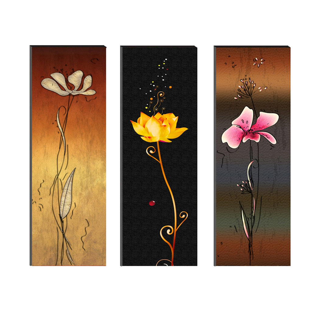 6MM MDF Set of 3 Botanical Floral Satin Matt Texture UV Art Painting Kafalo