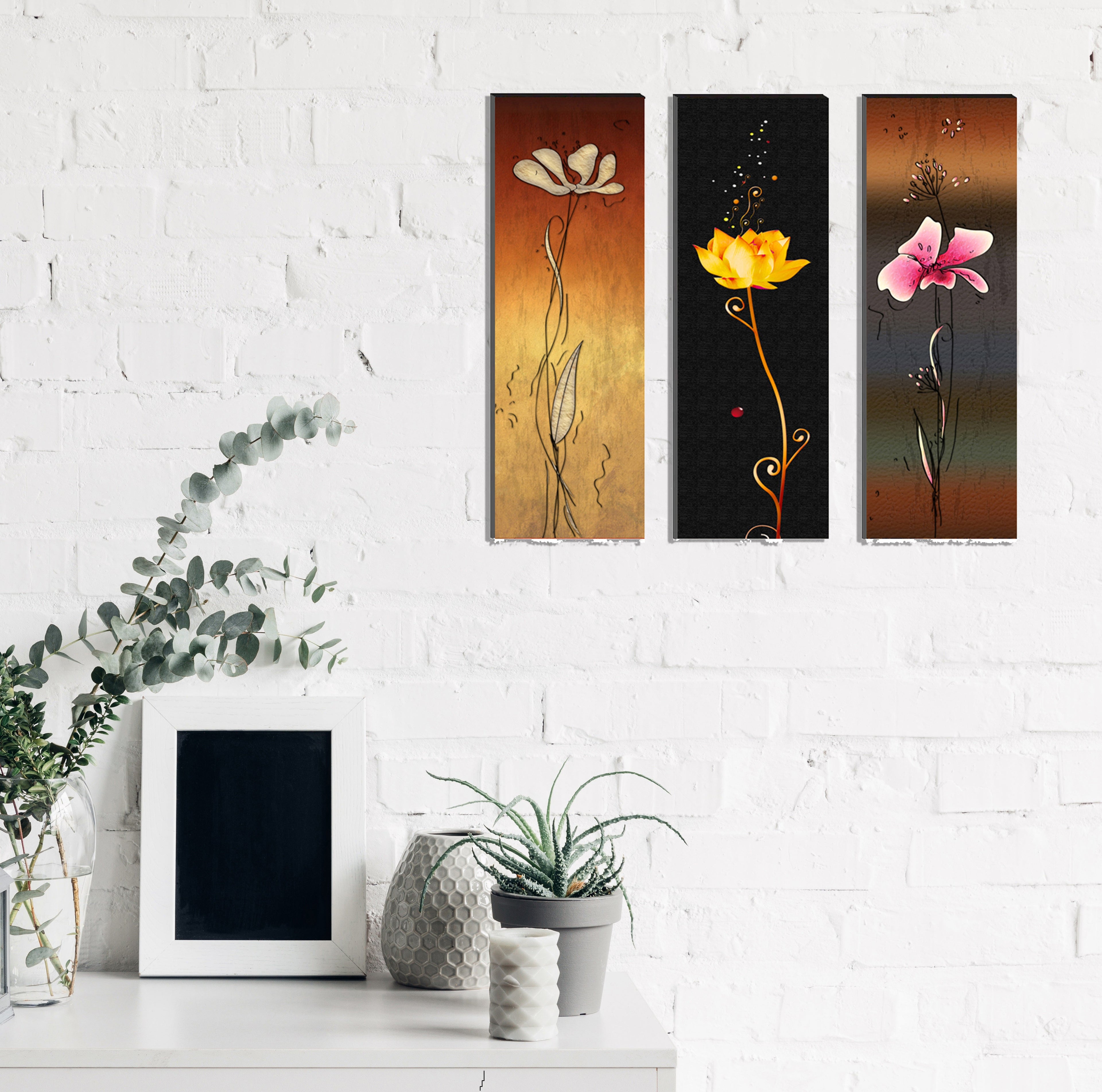 6MM MDF Set of 3 Botanical Floral Satin Matt Texture UV Art Painting Kafalo