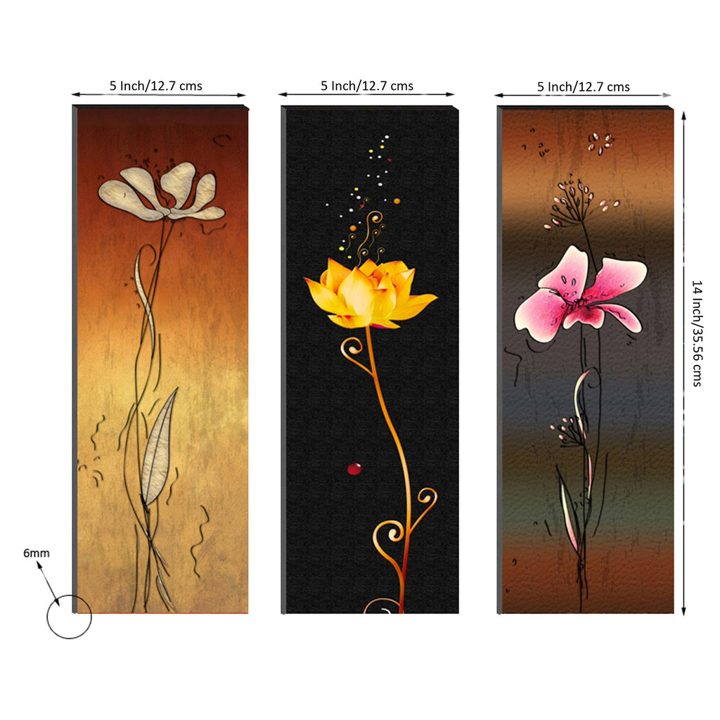 6MM MDF Set of 3 Botanical Floral Satin Matt Texture UV Art Painting Kafalo