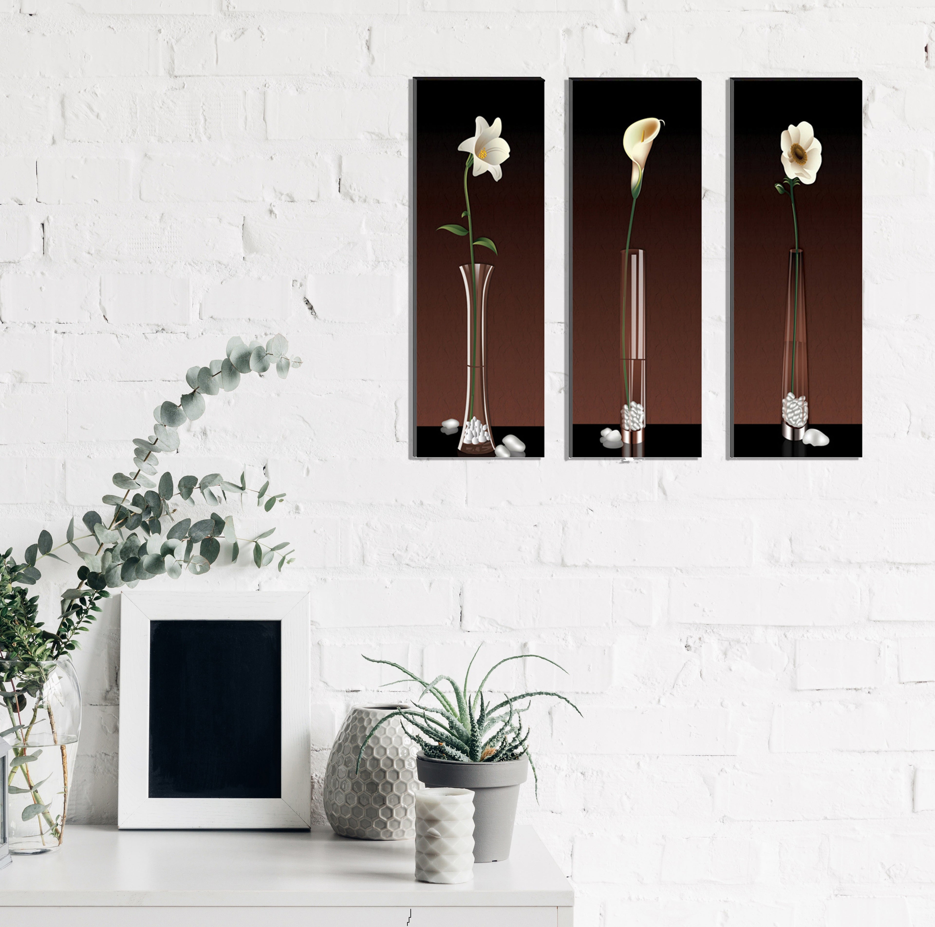 6MM MDF Set of 3 Botanical Floral Satin Matt Texture UV Art Painting Kafalo